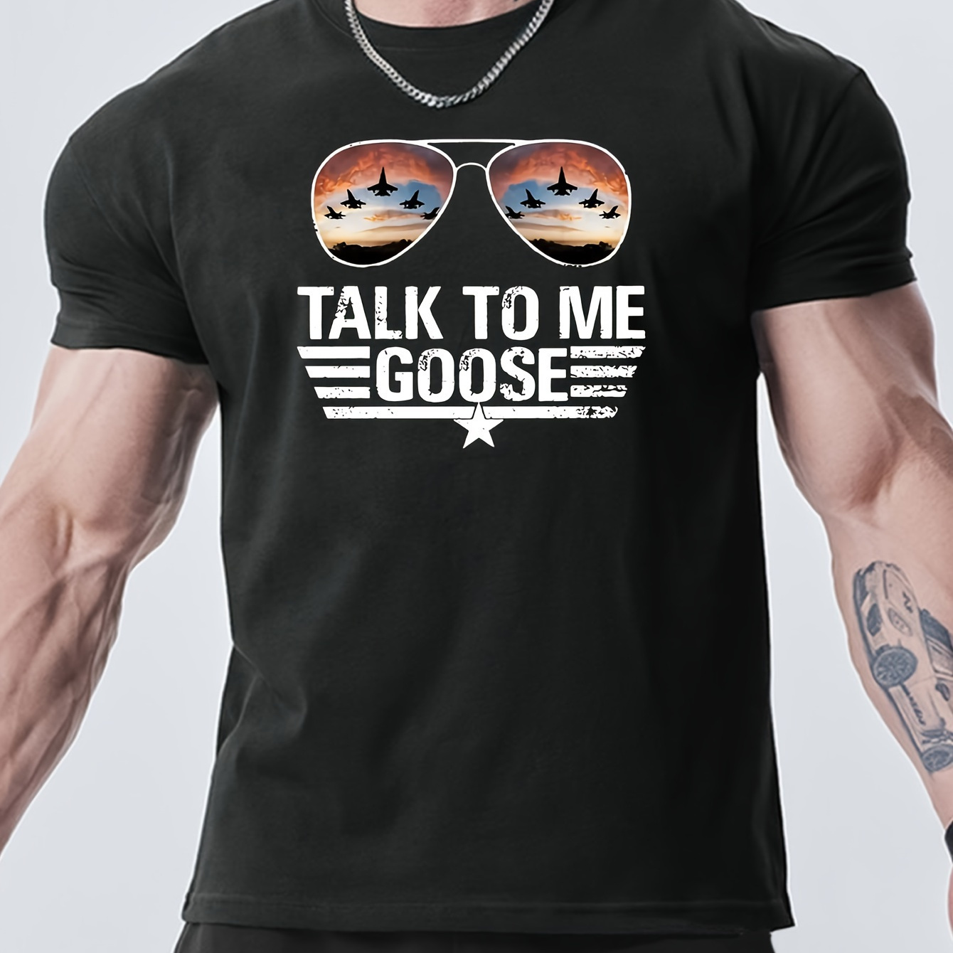 

''talk To Me Goose'' Print Tee Shirt, Tees For Men, Casual Short Sleeve T-shirt For Summer