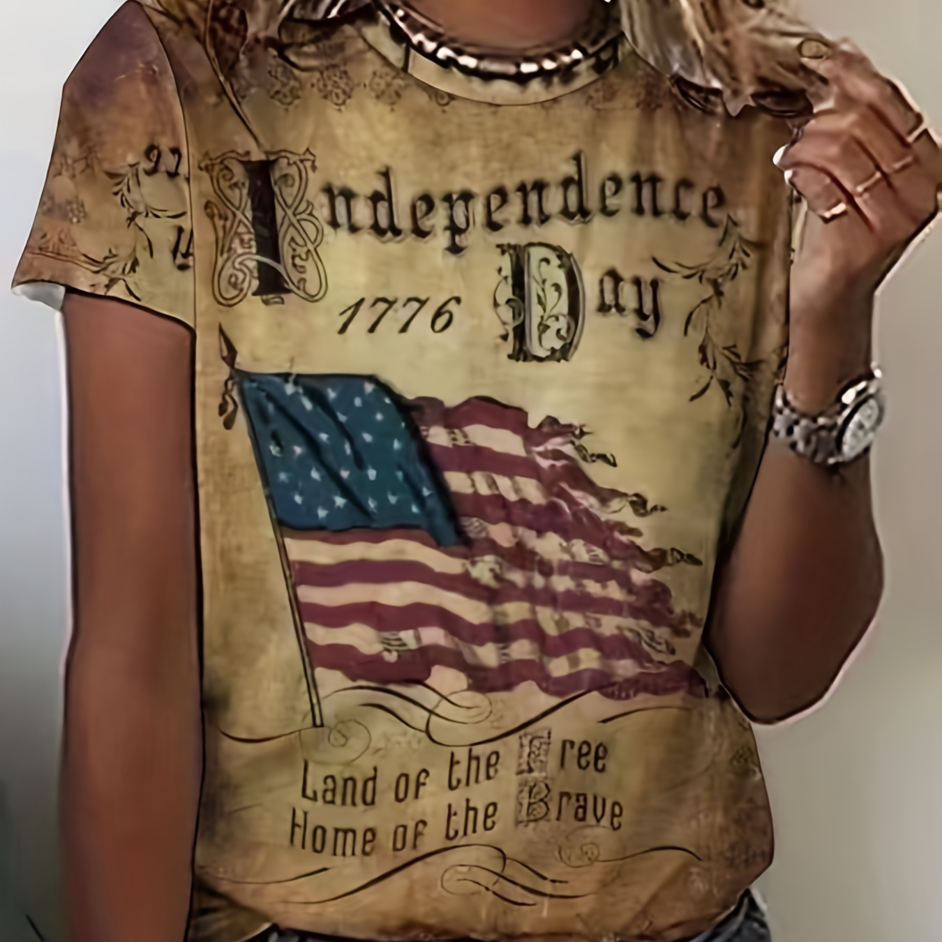 

T-shirt À Col Rond Imprimé Drapeau Américain, T-shirt Décontracté À Manches Courtes Pour Le Printemps Et L'été, Vêtements Pour Femmes