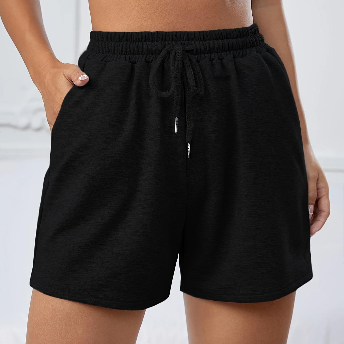 

Shorts à cordon de serrage unis, shorts à taille élastique pour le printemps et l'été, vêtements pour femmes