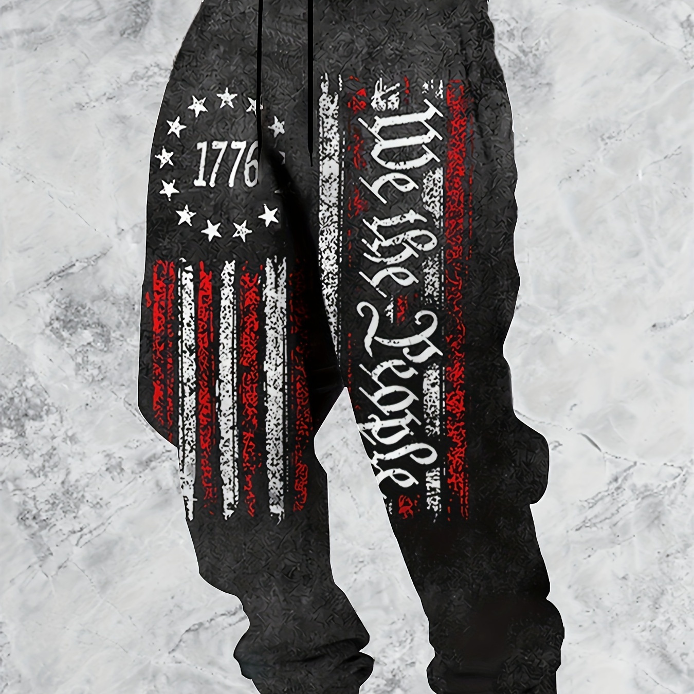 

Men's Letters & Flag Retro Print Jogger Sweatpants With Drawstrings, Casual Sports Trousers As Gift