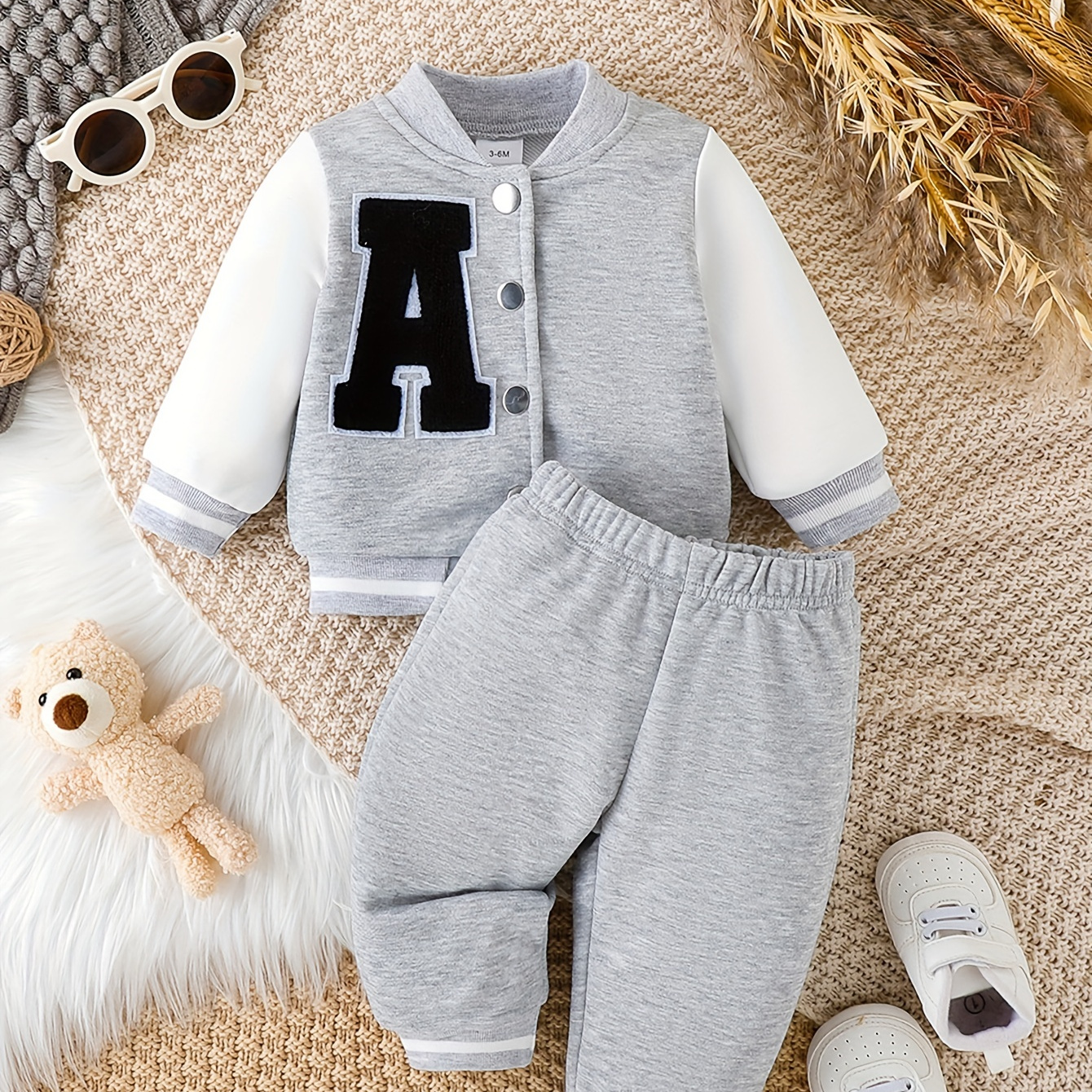 

Baby Boys Letter Casual Outfits, Trendy Baseball Coat & Pants Set, Kids Clothes Autumn And Winter