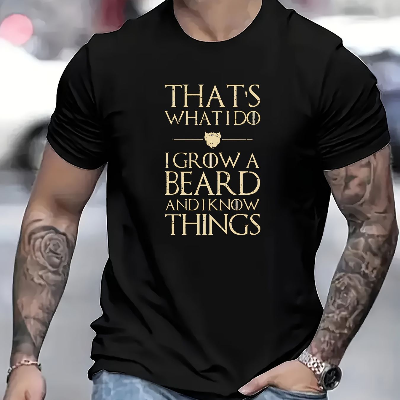 

I Grow A Beard And I Know Things Print T Shirt, Tees For Men, Casual Short Sleeve T-shirt For Summer