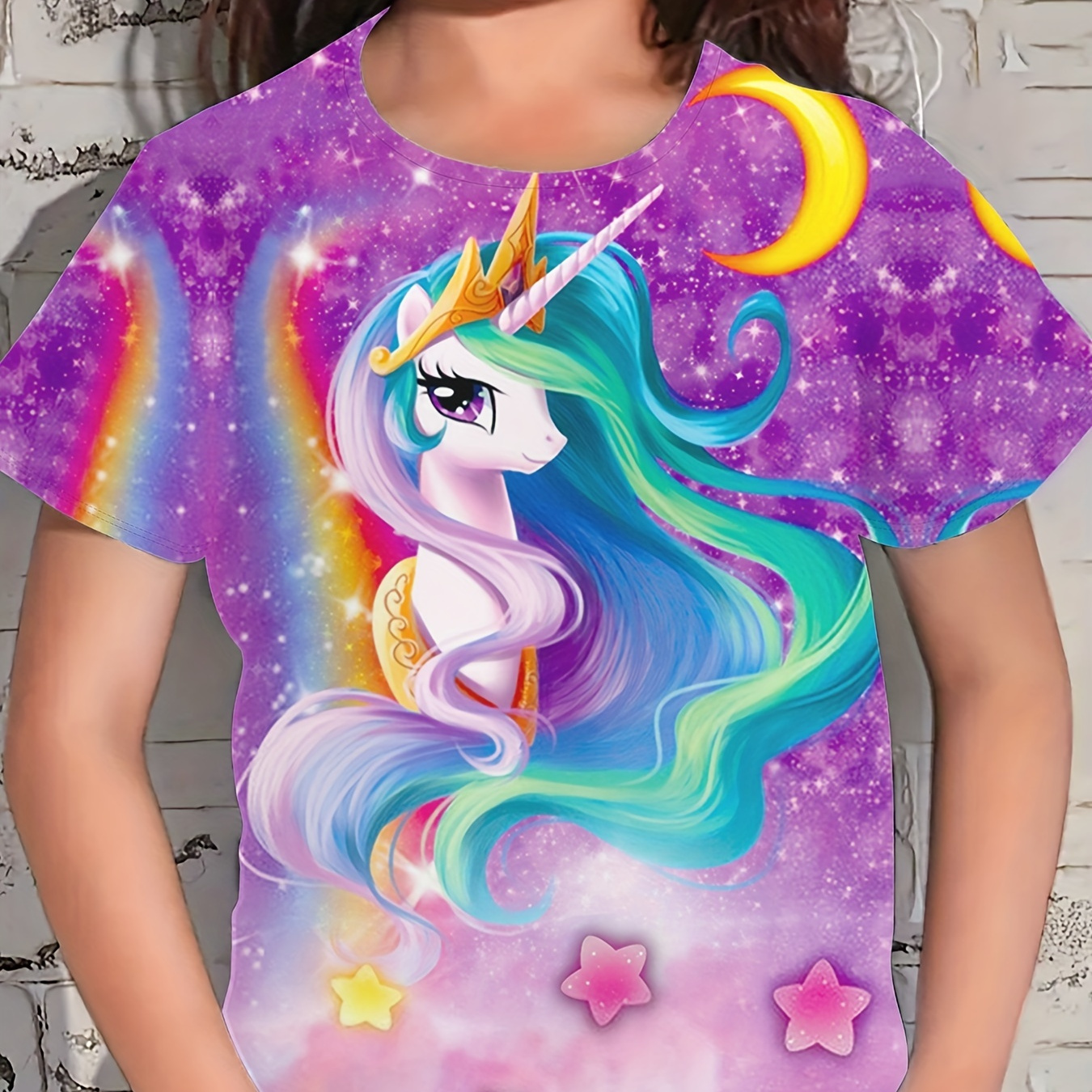 

Girls Cute Unicorn Print Short Sleeve T-shirt Sweet Tees For Summer Gift