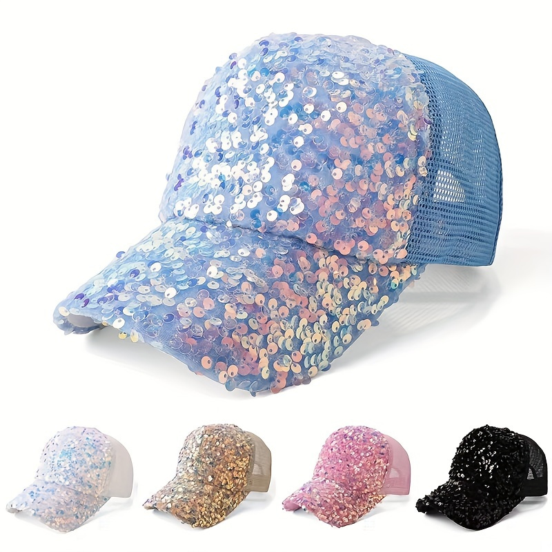 

Cute Sequin Mesh Back Snapback For Summer, Girls Accessories