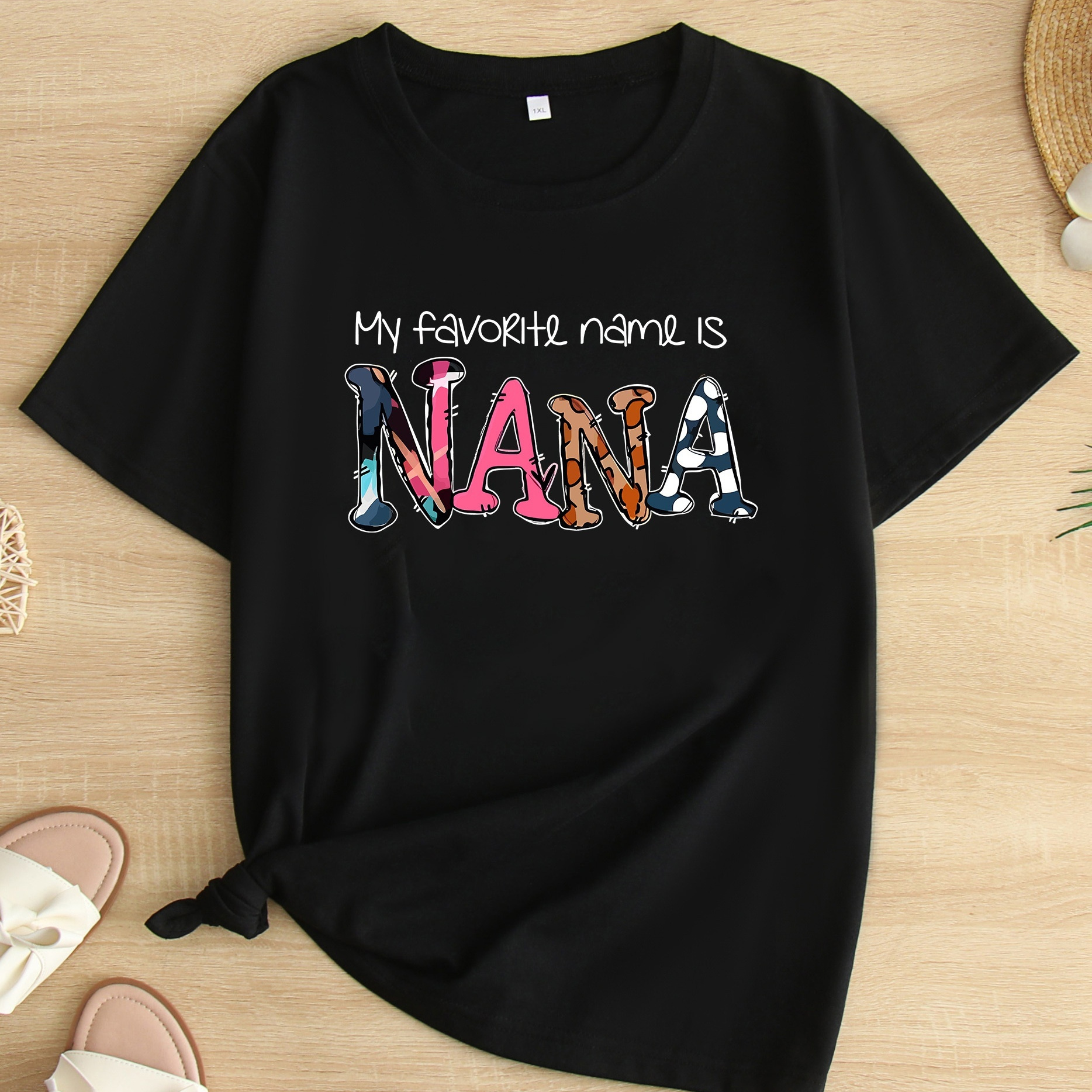 

Plus Size Letter Nana Print T-shirt, Casual Short Sleeve Top For Spring & Summer, Women's Plus Size Clothing