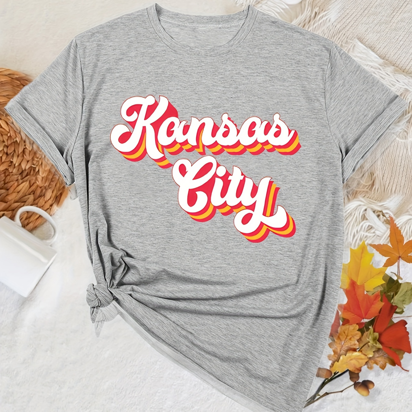 

T-shirt For Women - 100% Polyester Casual Crew Neck Tee With Slight Stretch, Summer Knit Fabric Floral Pattern,
