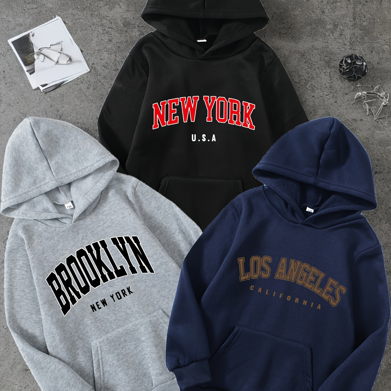 

3pcs Boys' Letter - & Long Pullover Sweatshirts, Washable