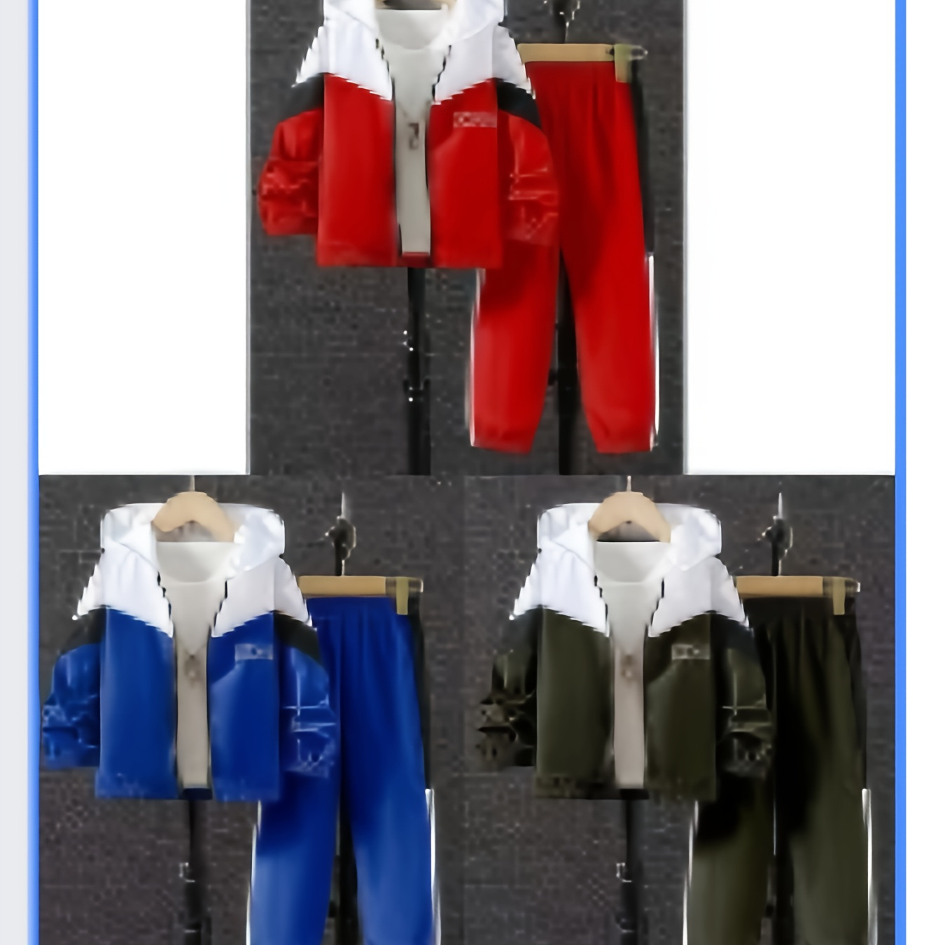 

Boys' 6-pack Autumn And Winter New Style Hooded Zipper Cardigan Color Block Stitching Chest Print Casual Thickened Sweater Trousers Combination