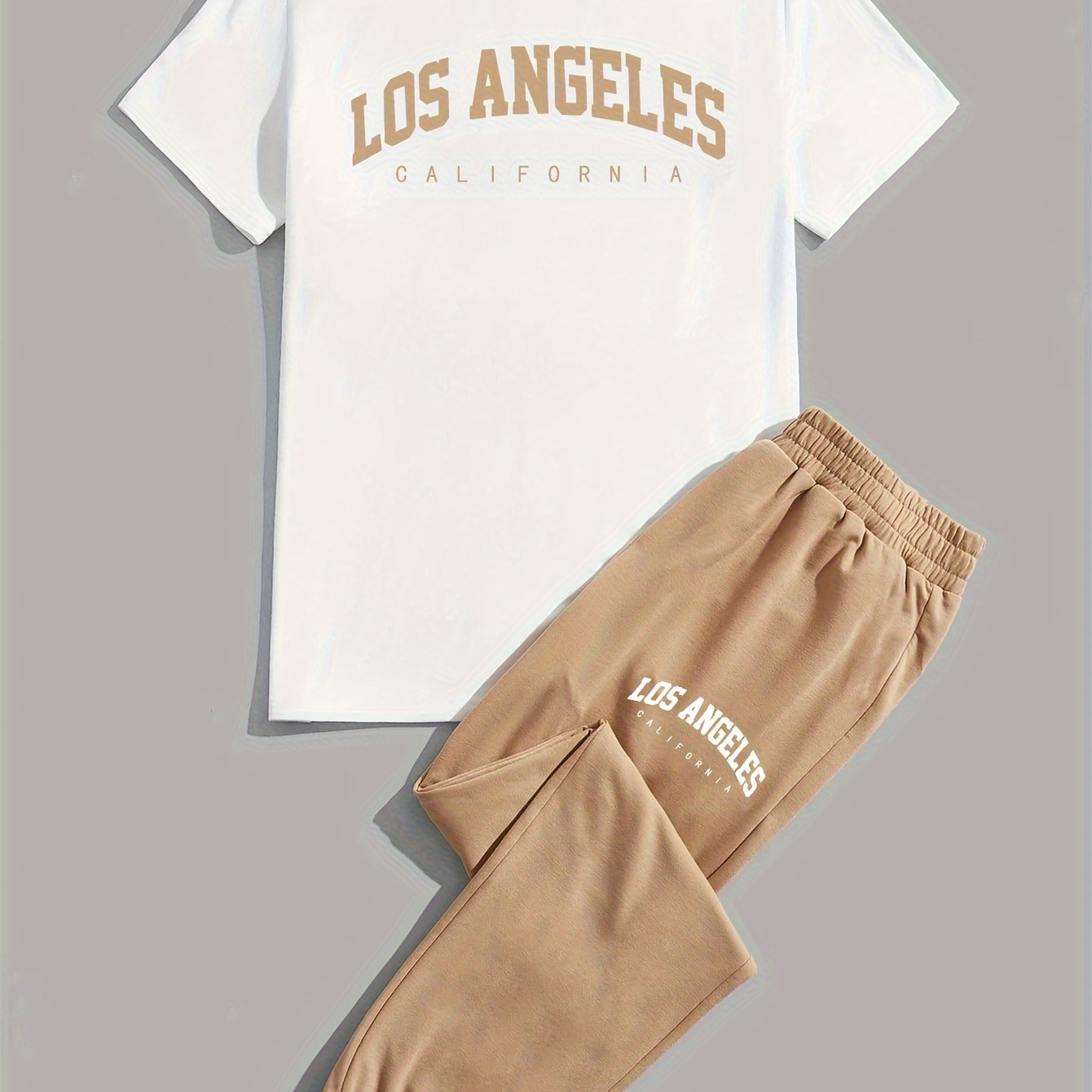 

Men's Casual Summer Set: Letter Neck T-shirt & Joggers - Breathable Polyester, Machine Washable