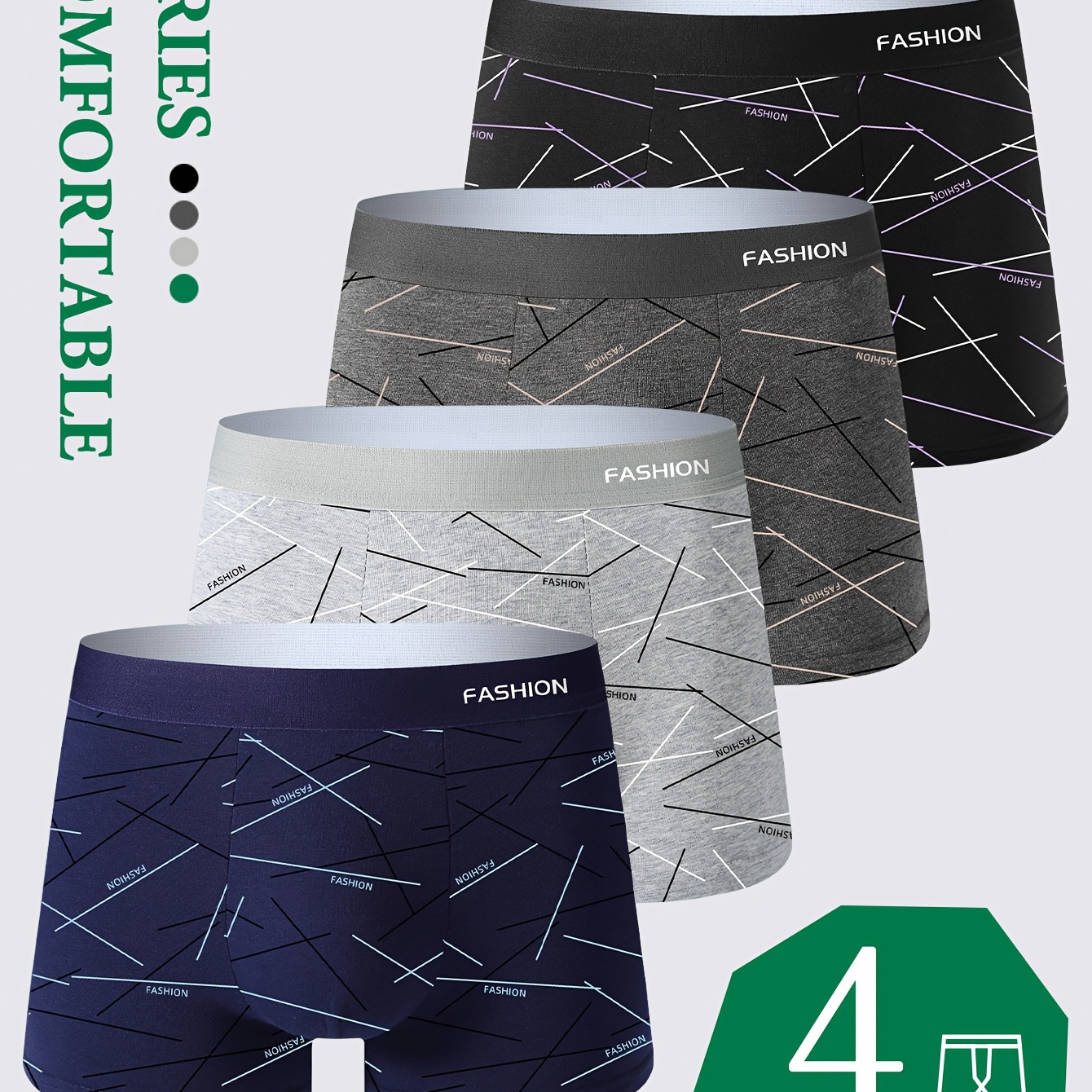 

4pcs Men's Boxer Briefs, Breathable Comfy Boxer Trunks, Athletic Shorts, Men's Casual & Underwear For Men