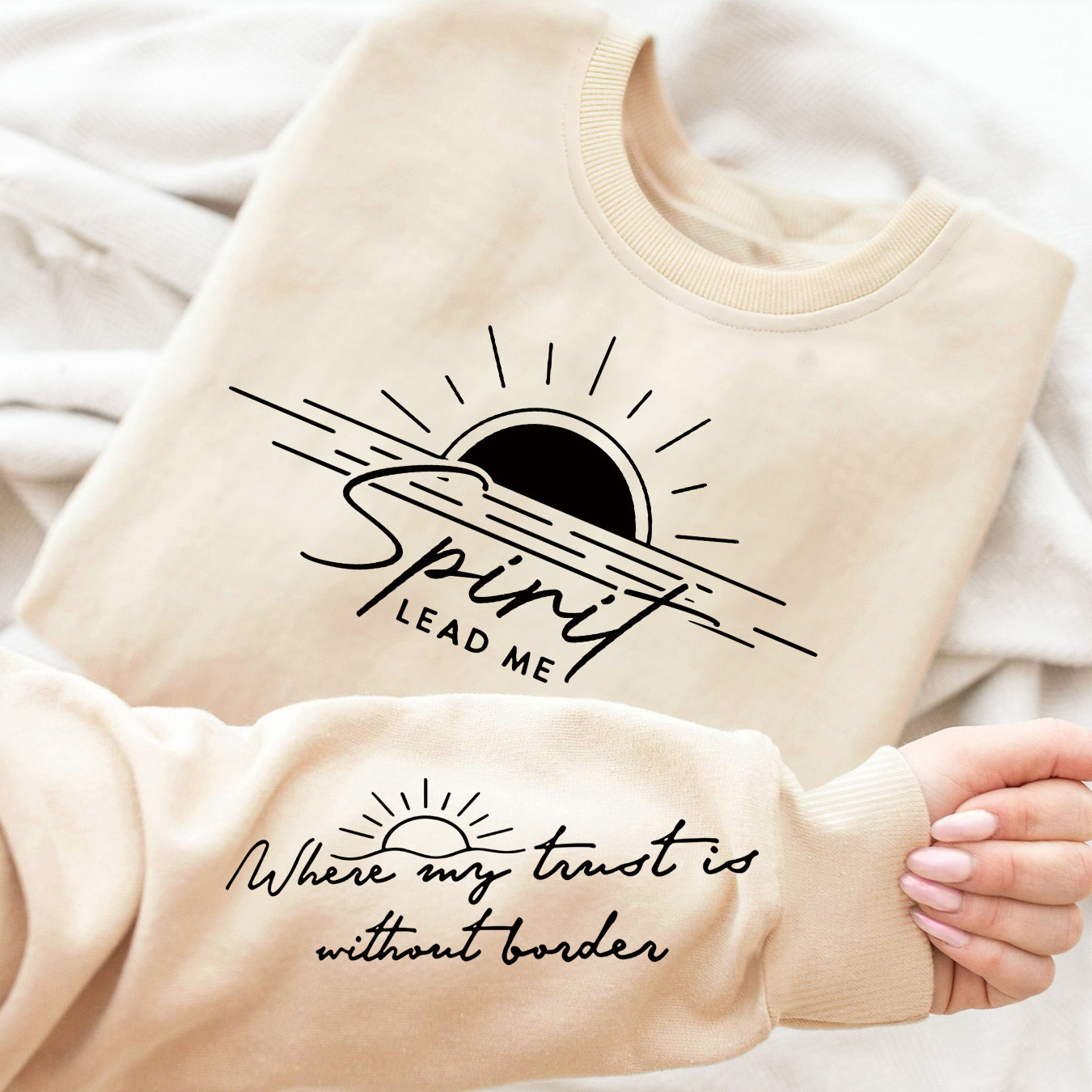 

Letter & Sunrise Graphic Print Sweatshirt, Crew Neck Casual Sweatshirt For Fall & Spring, Women's Clothing