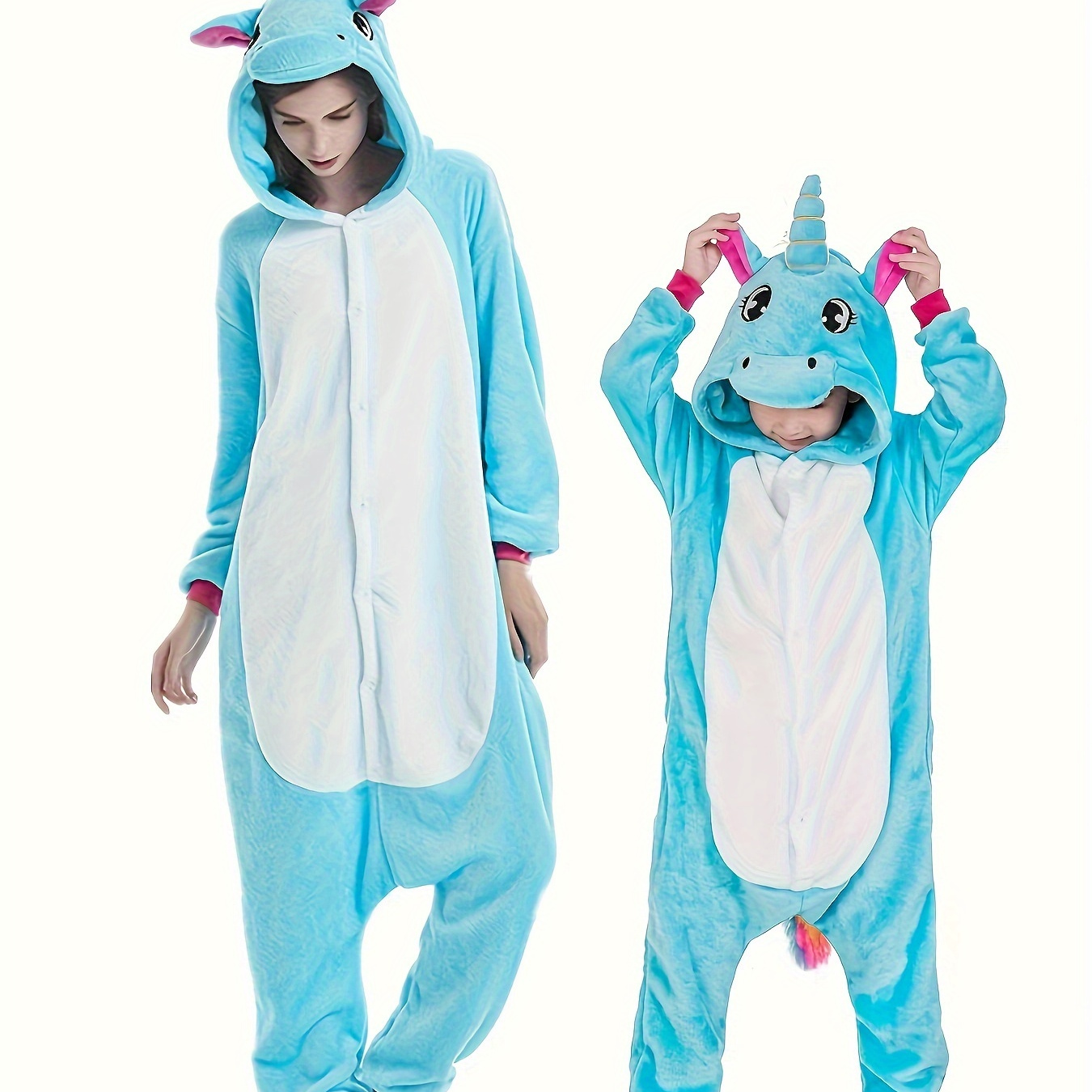 

Kid's Unicorn Hooded Rompers, Blue & White Color, Zip Up Flannel Jumpsuit, Cute Clothing For Boys & Girls