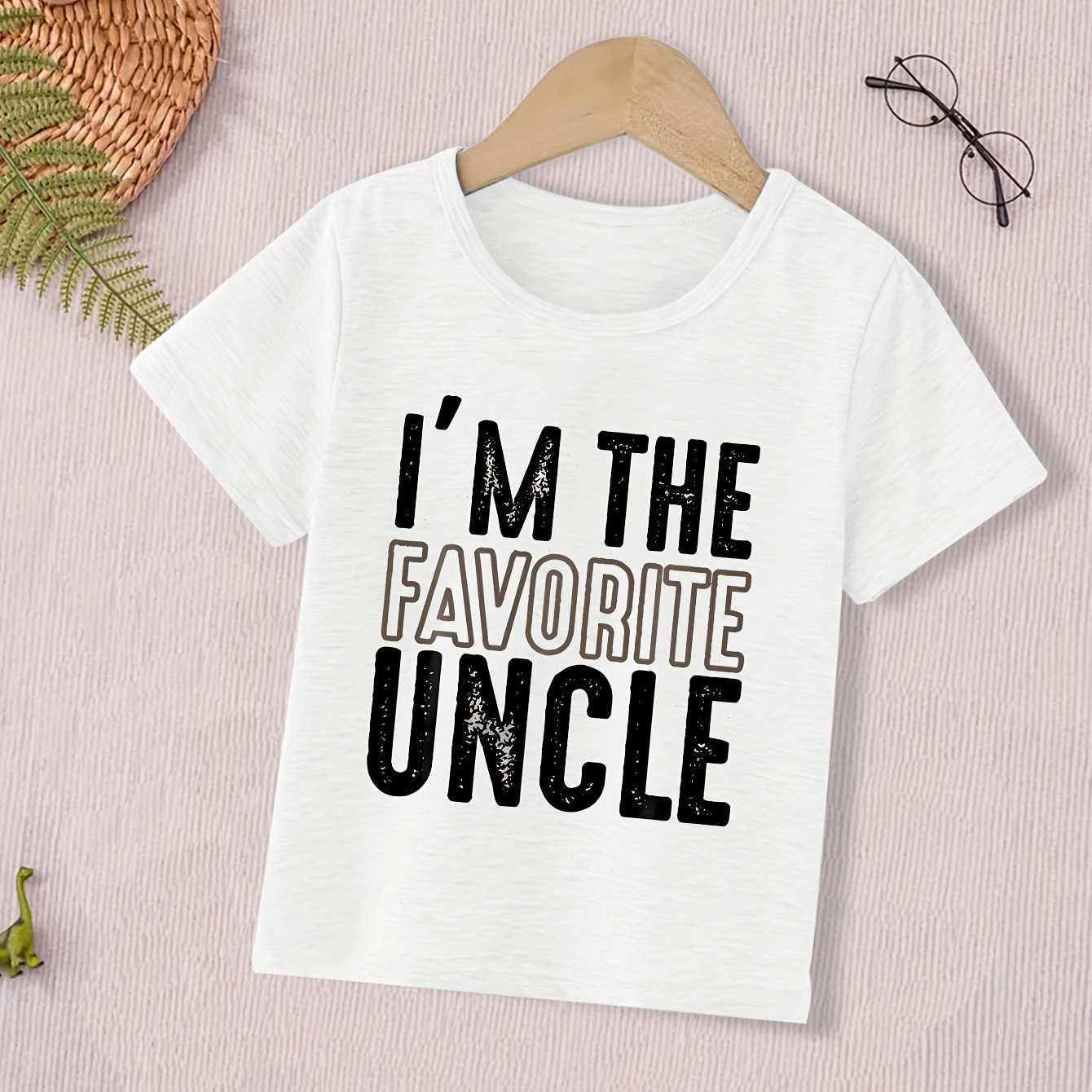 

I'm The Favorite Uncle Print Boys Casual T-shirt, Cool Comfy Lightweight Versatile Tee Top, Perfect Summer Clothing