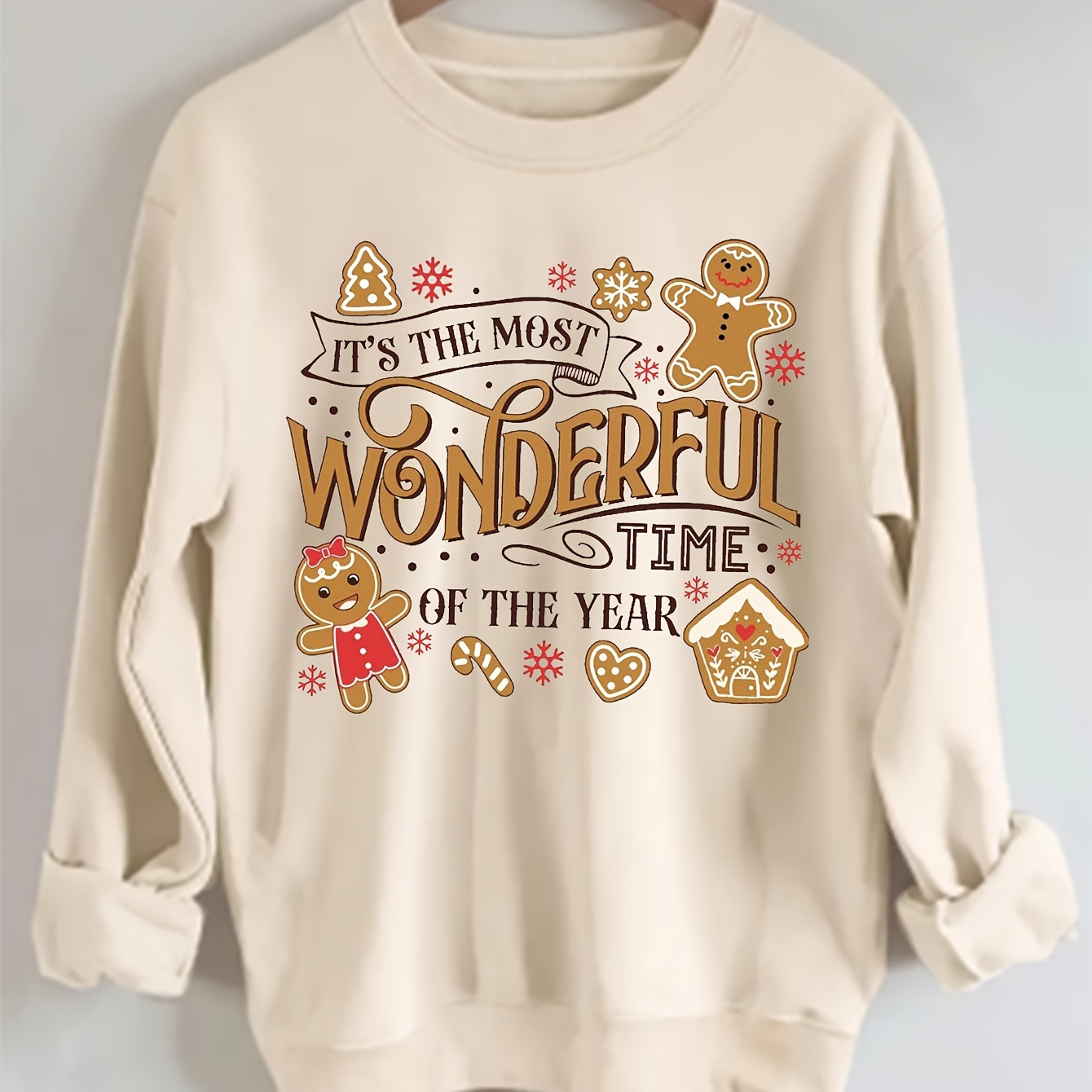 

Sweatshirt Femme à Imprimé de Noël - Col Rond Décontracté, Mélange de Polyester , Lavable en Machine