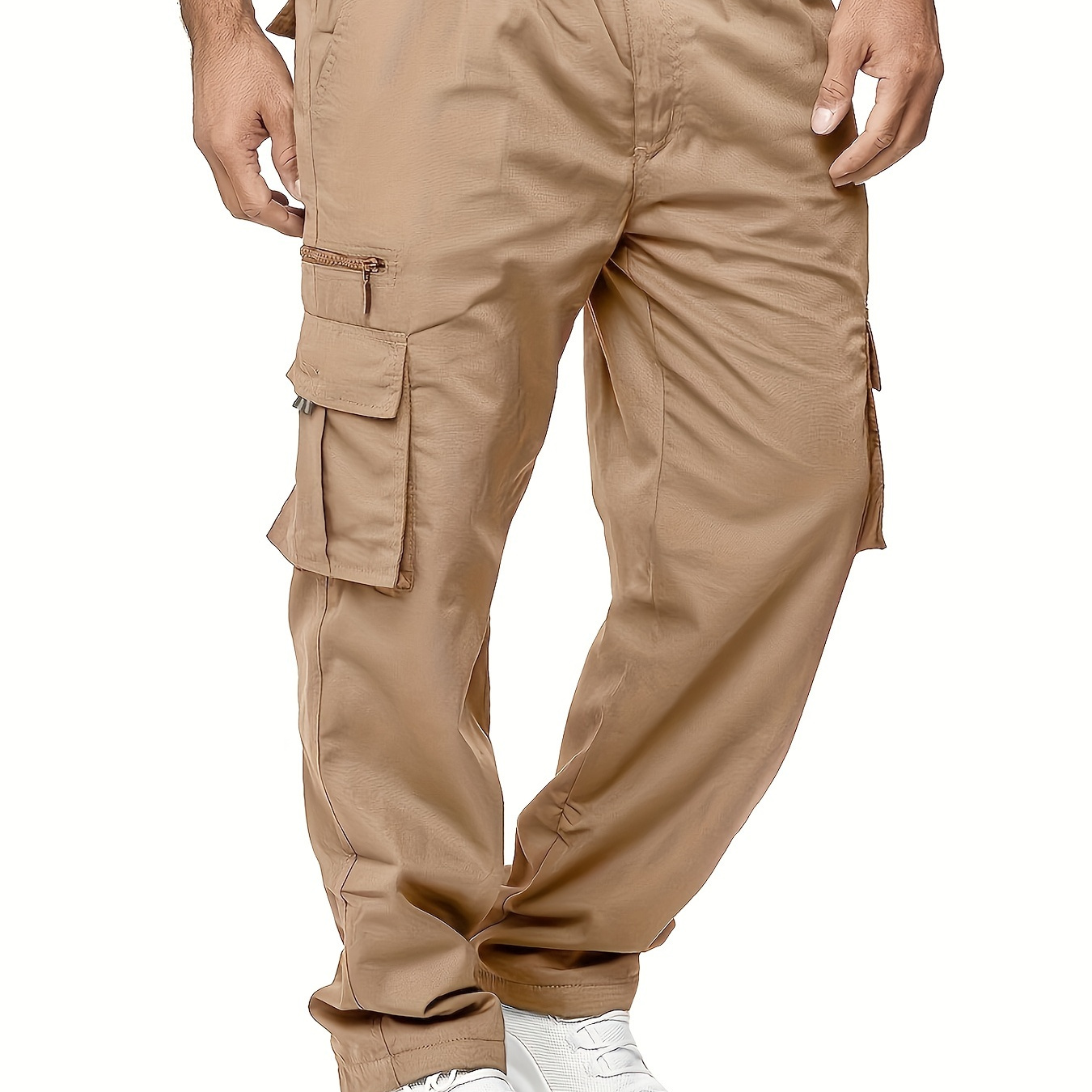 

Casual Solid Men's Loose Cotton Blend Cargo Pants With Multiple Pockets, All Seasons Outdoor, Leisure And Work