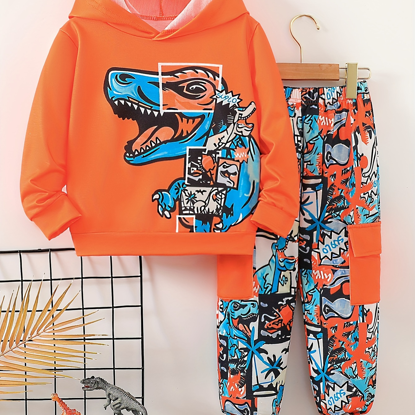 Ensemble 2 Pièces Garçon Sweat Dinosaure + Pantalon Cargo Vert - Style Décontracté & Confort Top !