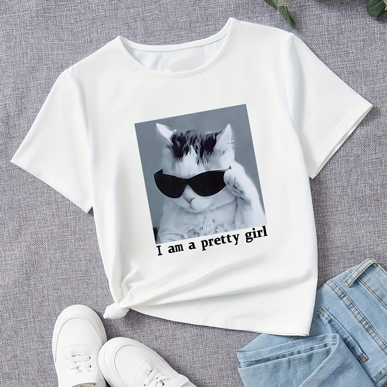 

Girls Vintage Kitten "i'm A Pretty Girl" Graphic T-shirt Casual Short Sleeve Comfort Fit Crew Neck Tees Summer Top