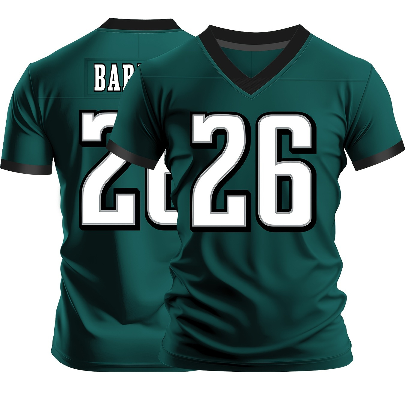 

Men's #26 "bap" Green American Football Jersey - Breathable & Comfortable Polyester, V-neck, Short Sleeves With Black Accents - Ideal For Casual, Street, Sports & Training Wear