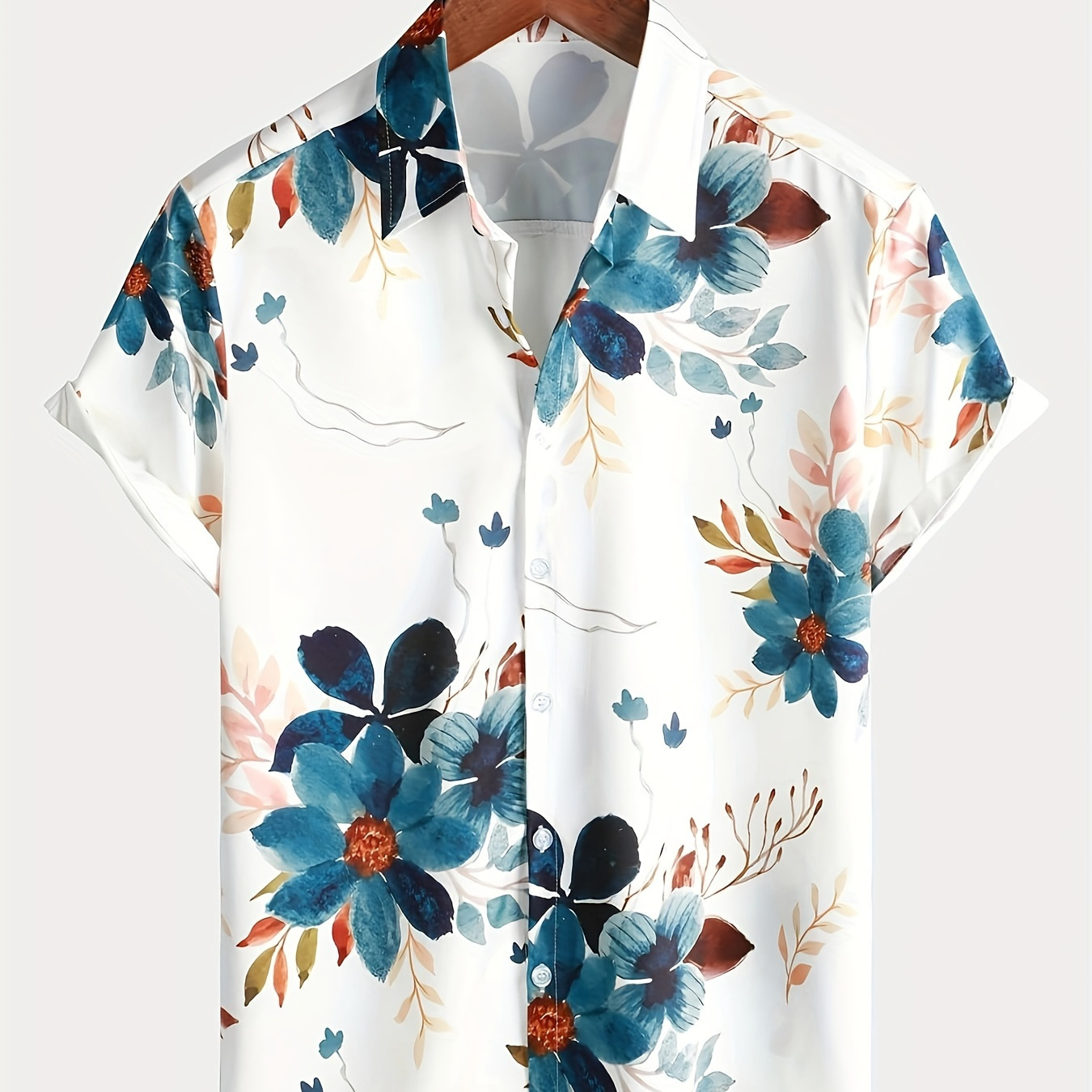 

Texture | Chemise Décontractée Légère à Imprimé Floral pour Hommes - Polyester Respirant, Boutonnée avec Col, Manches Courtes, pour d'Été, Chemises Mignonnes pour l'Été