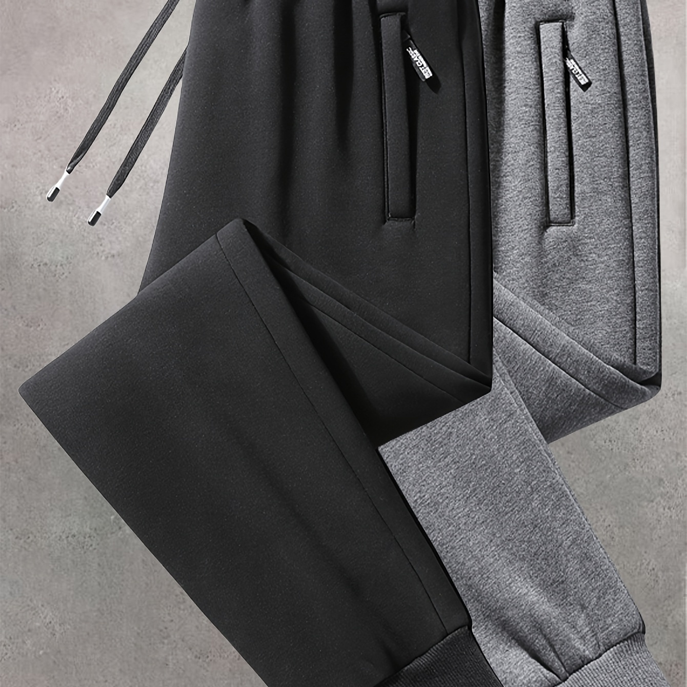 

Men's Casual Jogger Pants With Zipper Pockets - Soft, Comfortable Polyester , Ideal For Fall Sports & , Black & Gray Options