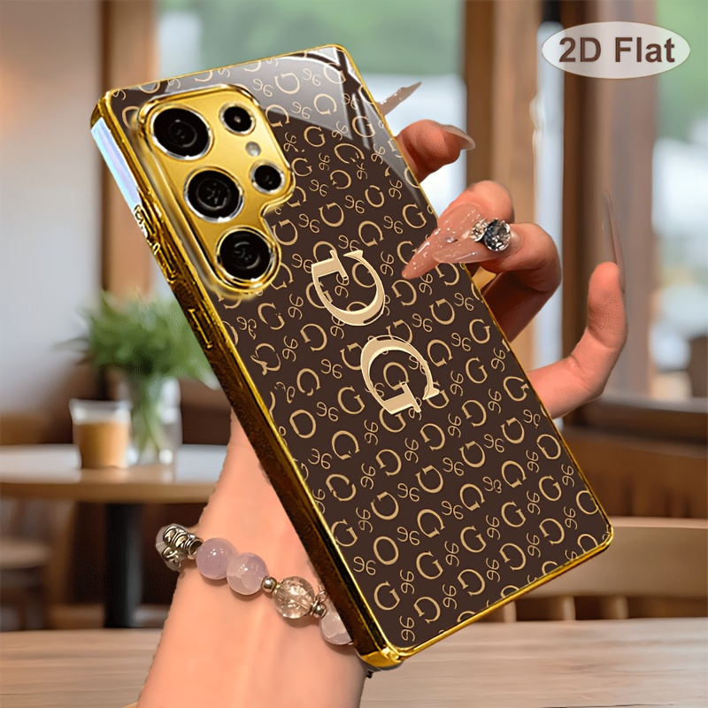 TEMU Phone Case - [2d] Coffee Luxury Texture Electroplated Tempered Glass Case Business Fashion Anti-drop Phone Case Suitable For S26/s26 Plus/s26