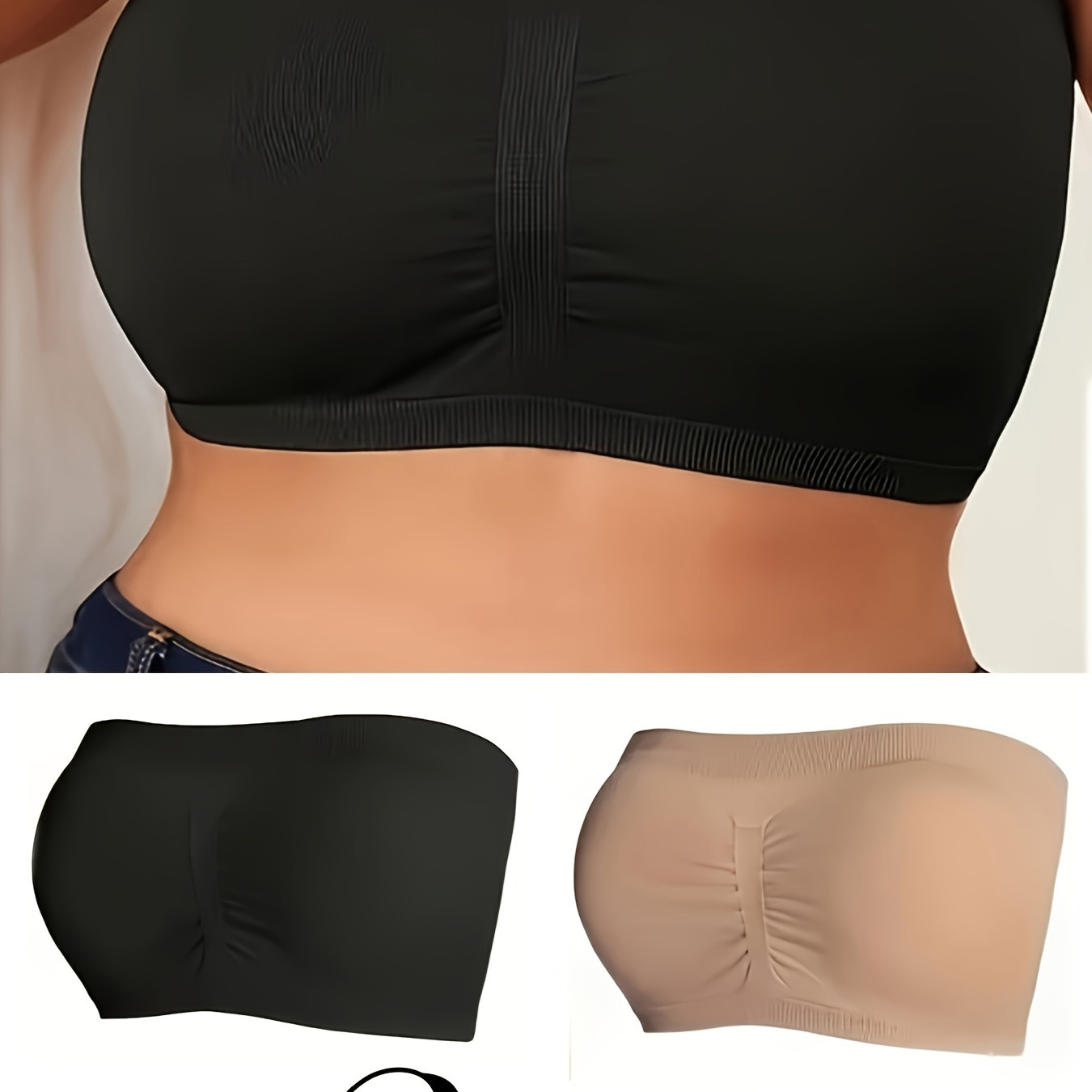 

2pcs Top Without Straps, Breathable, Plain Color, Comfortable, , Simple And Sexy, Large Size, Anti-slip, Wrinkle-proof, Bra Top, Essential Set