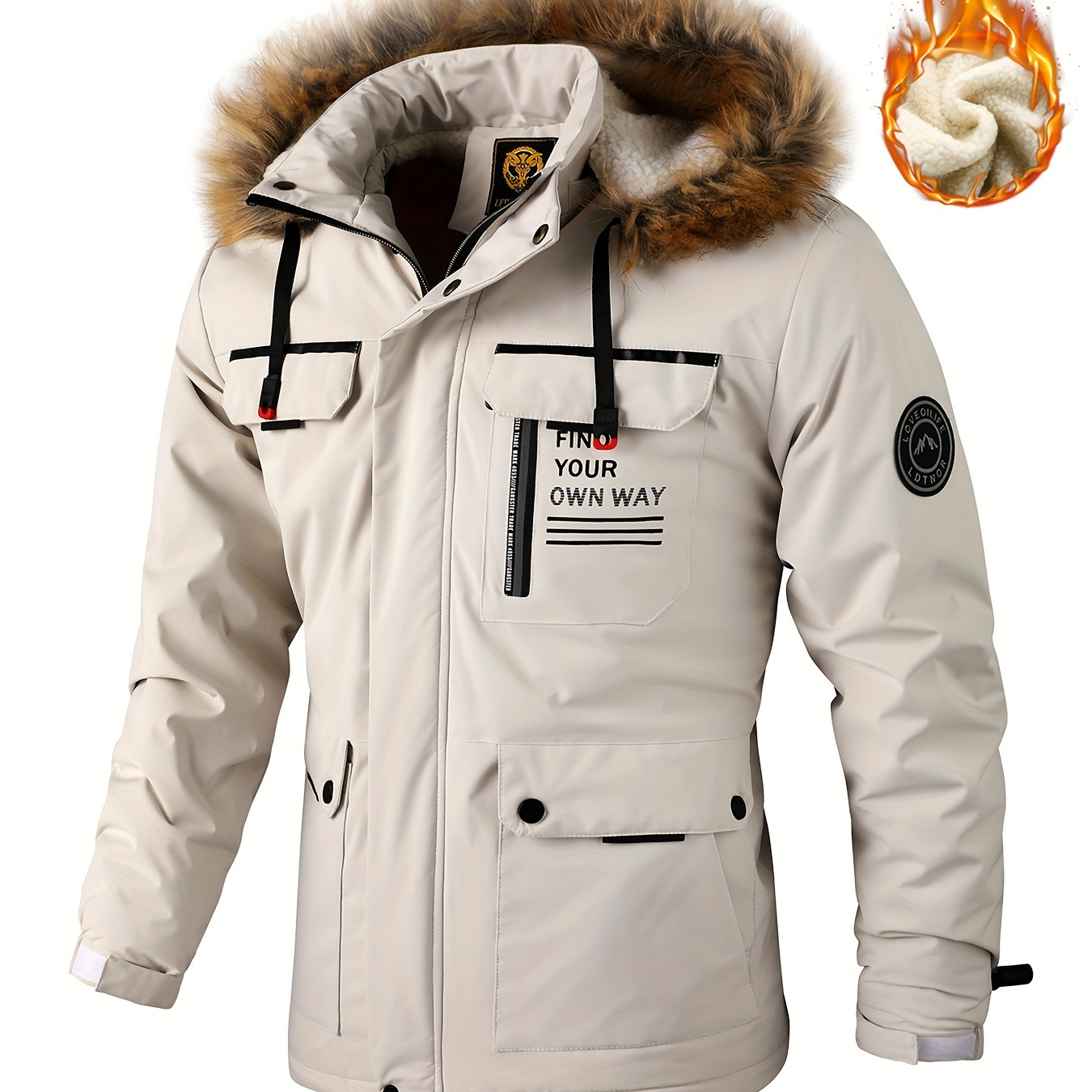 

New Fall/winter, Men's Flap Pocket Padded Jacket, With Faux Fur Hoodie Coat