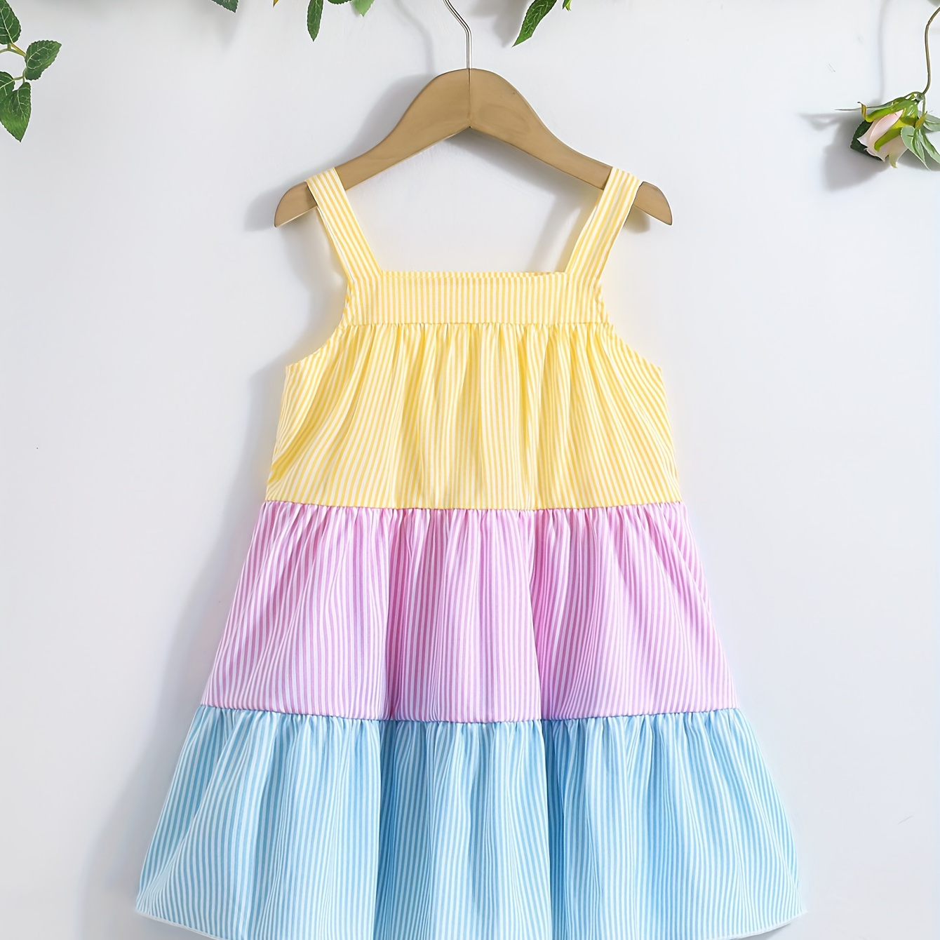 

Girls Sweet Elegant Splicing Colorblock Cami Dress Summer Holiday Gift