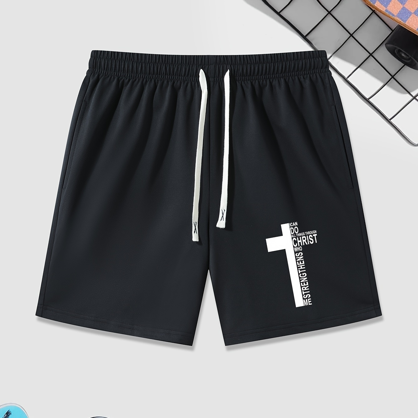 

Cross Print Men's Drawstring Casual Simple Style Comfy Shorts Sport Pants For Spring Summer Outdoor Fitness