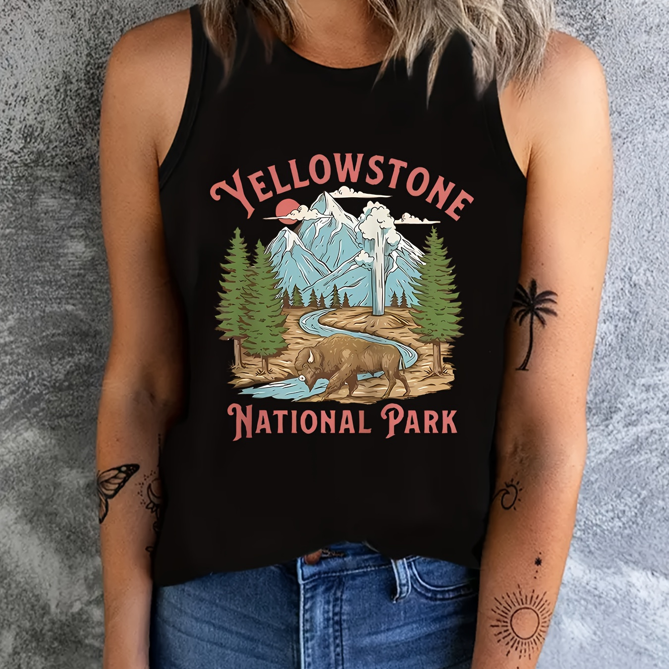 

Women's Vintage Sleeveless Tank Top, Print, Casual Vacation Sports, Breathable Comfort Fit Outdoor Hiking Shirt