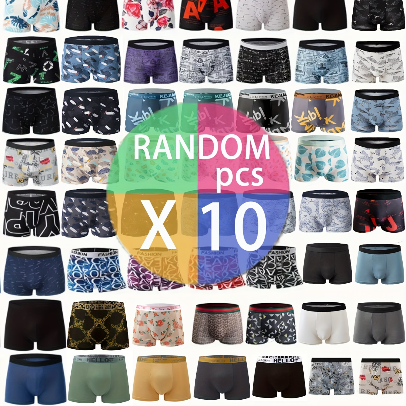 

10pcs Random , Men's Boxer Briefs, Soft Comfortable Breathable Boxer Briefs