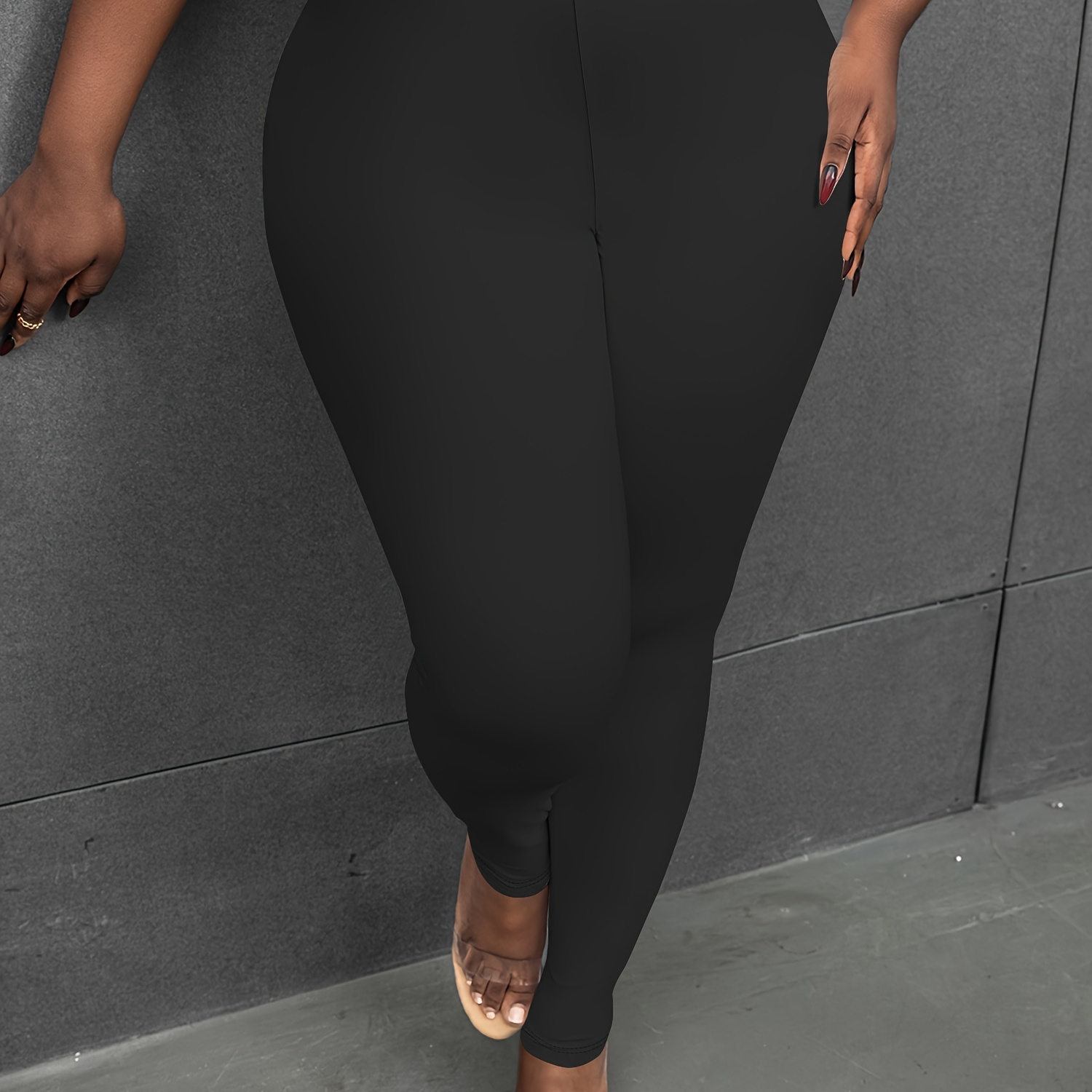 

Plus Size Solid Color Skinny Leggings, Casual Every Day Stretchy Leggings, Women's Plus Size Clothing