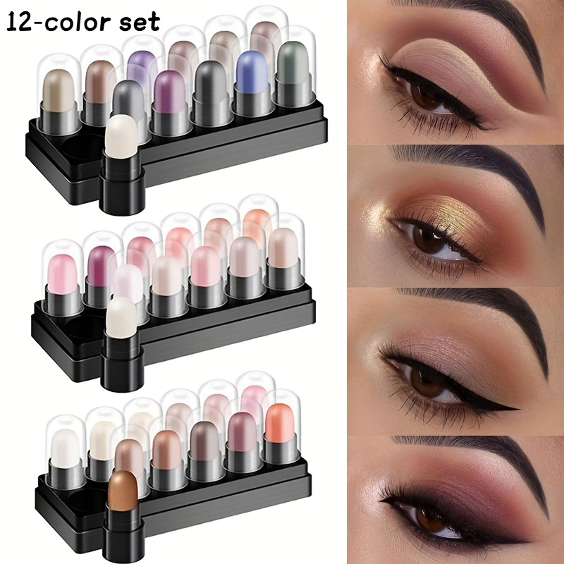 

12 Colors Highlighter Glitter Eyeshadow Stick - Long-lasting, Waterproof, And Brilliant Shimmer Eye Makeup Tool