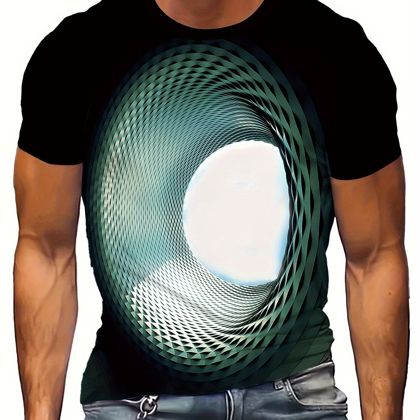 

Creative Ultra-realistic Vortex Print, Men's Graphic Design Crew Neck Active T-shirt, Casual Comfy Tees Tshirts For Summer, Men's Clothing Tops For Daily Gym Workout Running