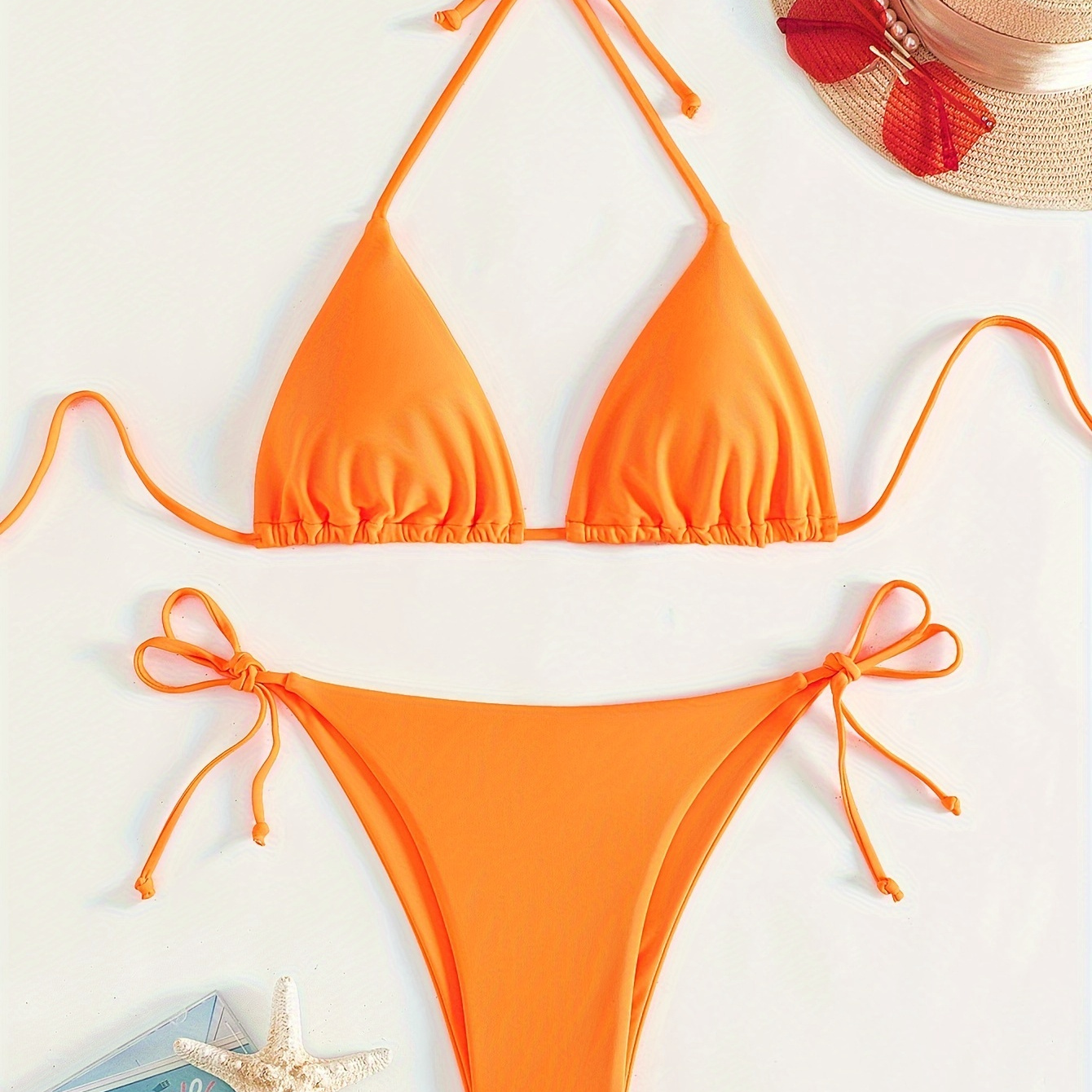 

Women's Two-piece Bikini Swimsuit Set, Adjustable Tie Straps, Summer Beachwear, Quick-dry Fabric, Sexy Halter Neck Top With Matching Bottoms