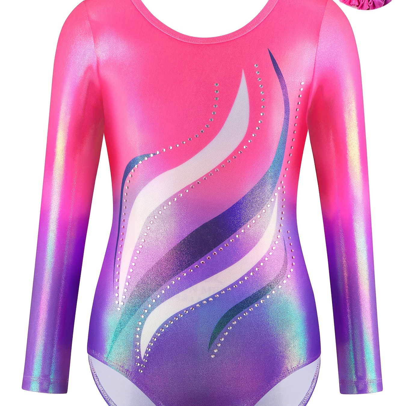 

Stripes Pattern Rhinestone Long Sleeve Ballet Leotard Top For Girls, Comfy High Stretch Dancing Jumpsuit Gymnastics Yoga Clothing