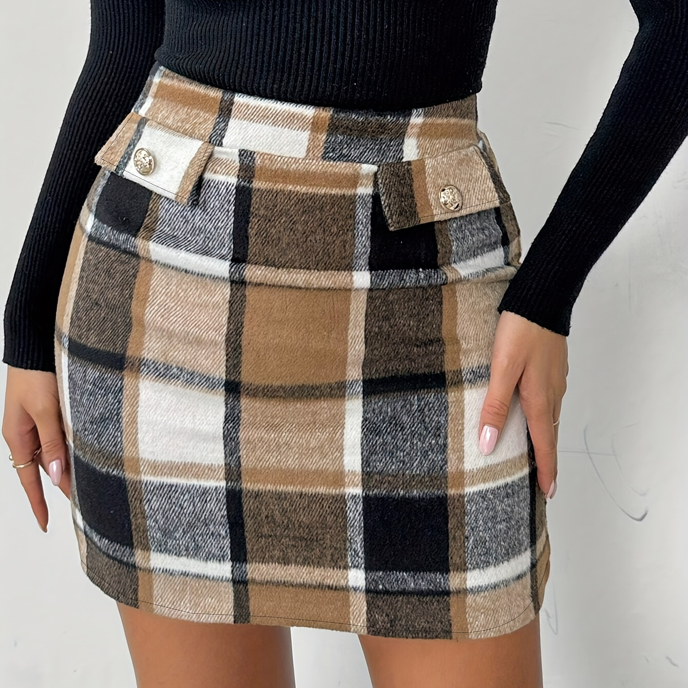 

Elegant Women's Pencil Skirt - High-waisted, A-line, Polyester, Machine Washable & Dry , With Pocket Detail - Fall/winter