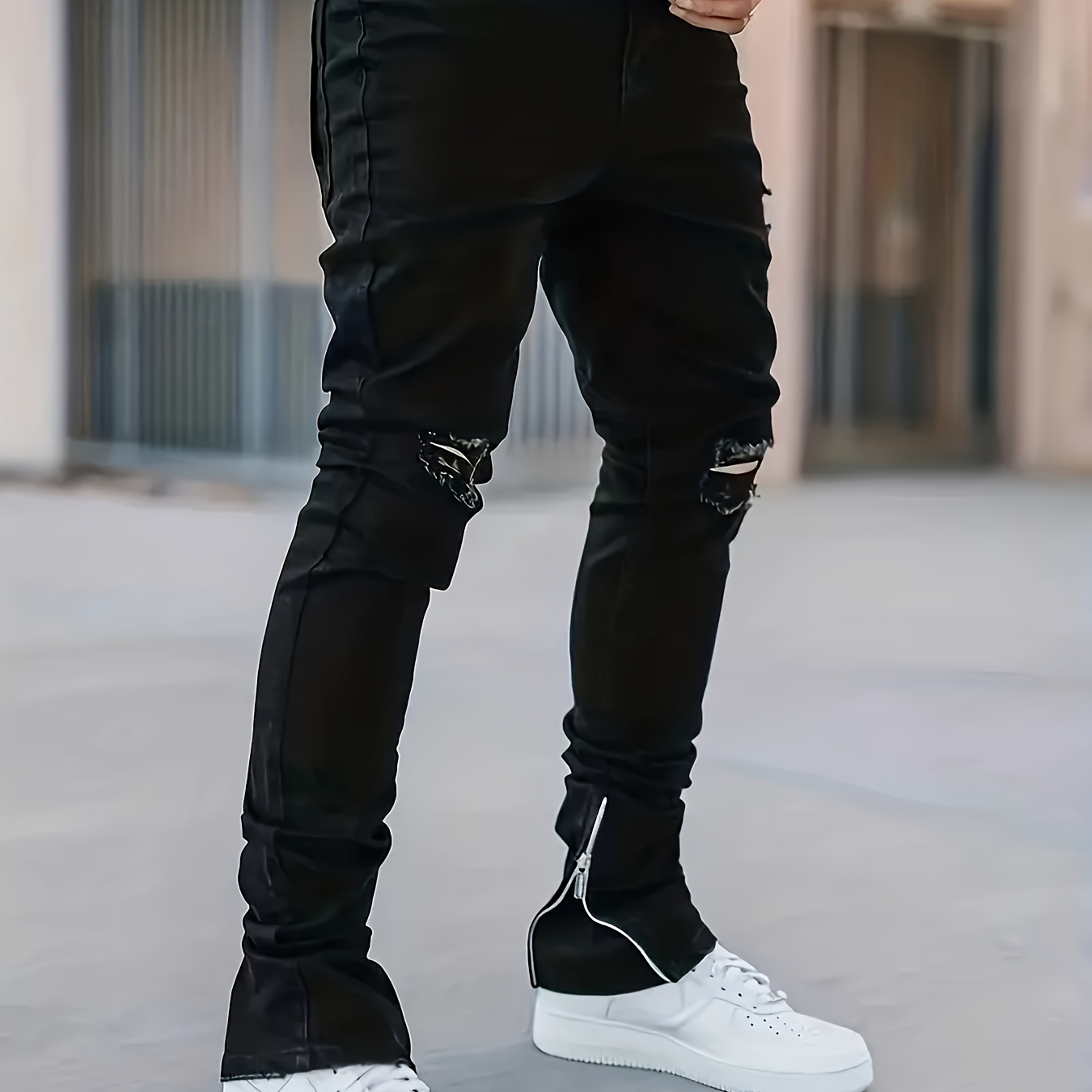 

Chic Ripped Jeans, Men's Casual Street Style Stretch Jeans