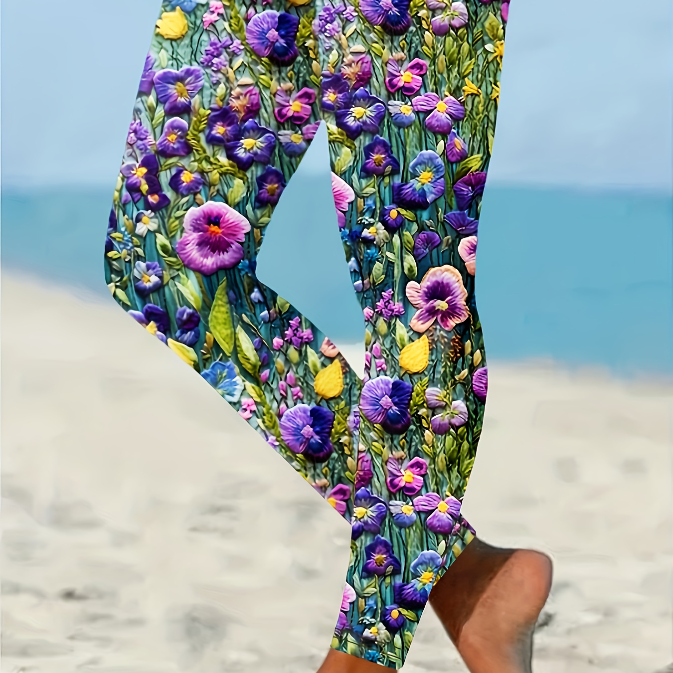 

Women's Plus Size Floral Print High-waist Stretch Leggings - Comfortable & Stylish, Waistband, Machine Washable, Polyester/spandex , Non-see-through, Wear