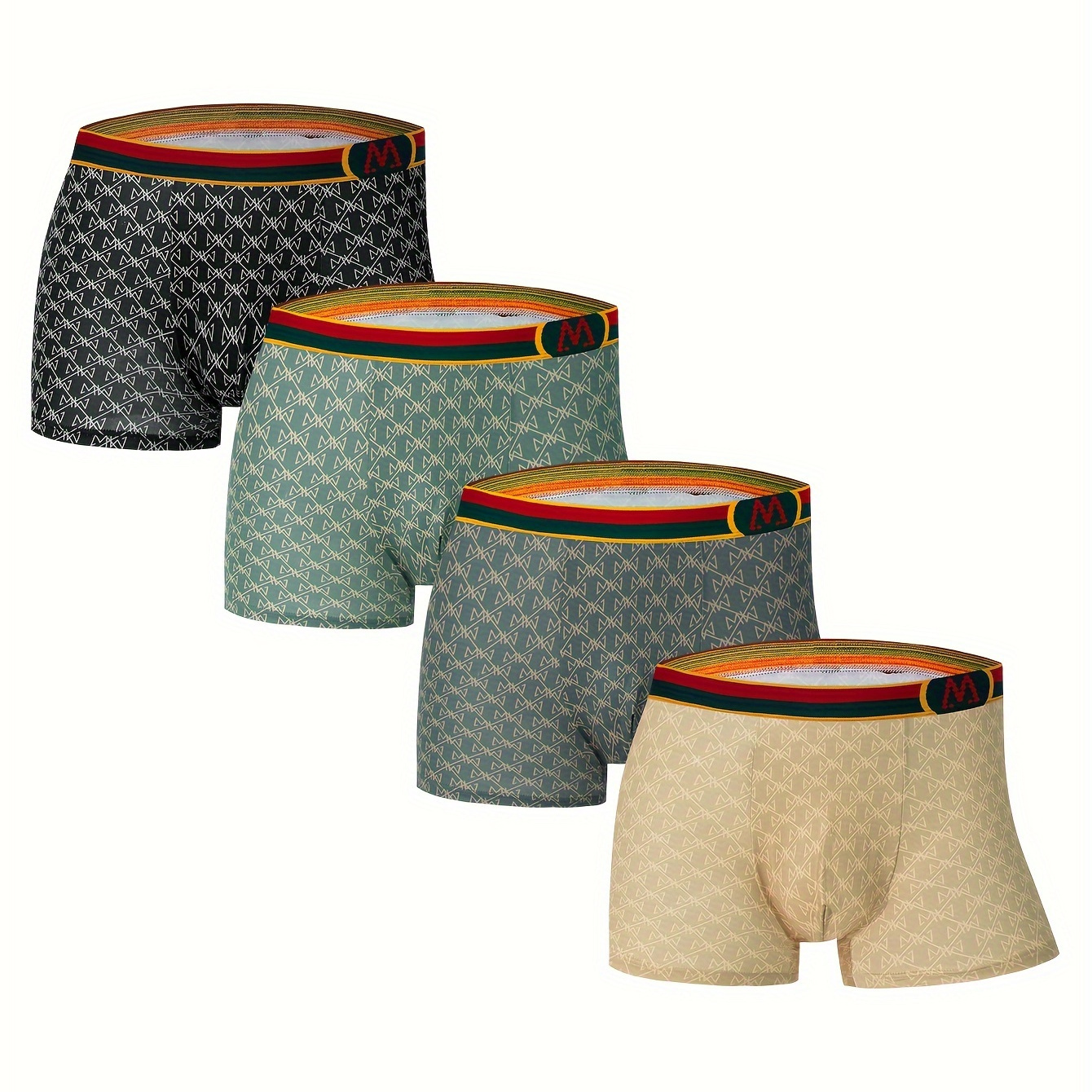 

4pcs Men's Underwear, Fashion Graphic Boxer Briefs Shorts, Sports Panties, Breathable Soft Comfy High Stretch Boxer Trunks