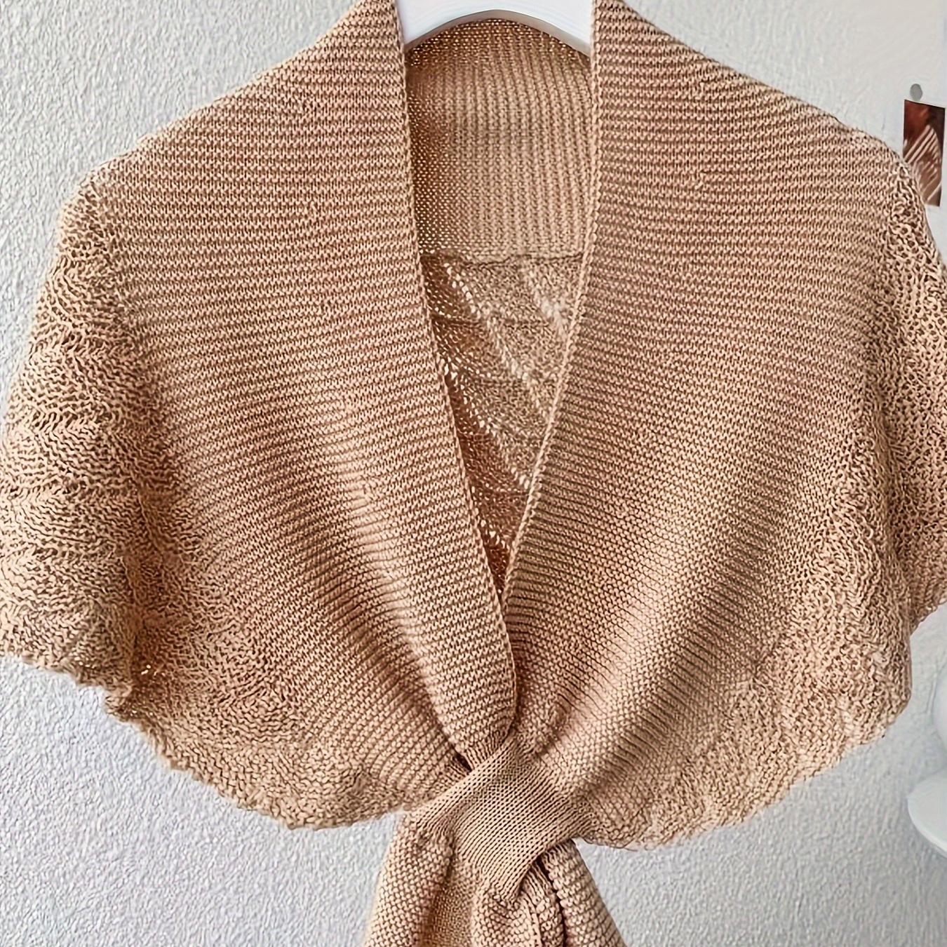 

Elegant Open Front Solid Cape, Crop Knot Shawl For Spring & Fall, Women's Clothing