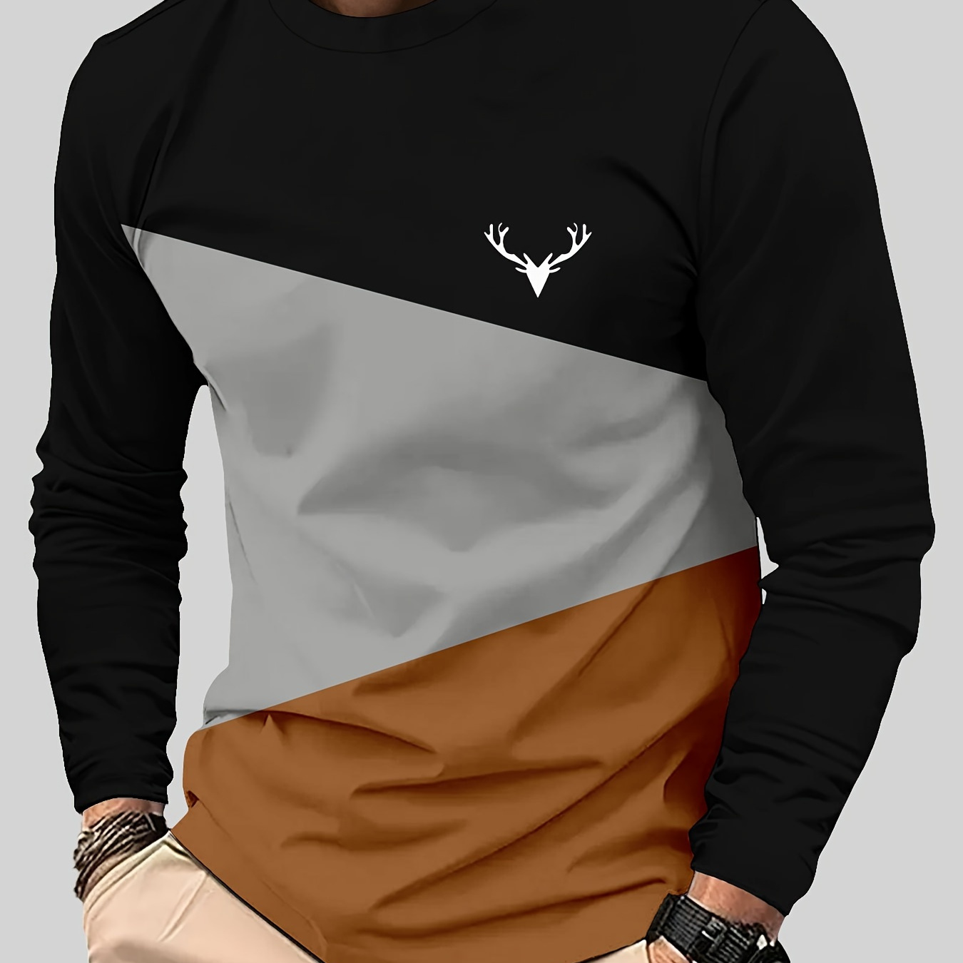 

Men's Casual Long Sleeve T-shirt With & Print - Polyester, Machine Washable - Spring & Fall Outdoor Activities