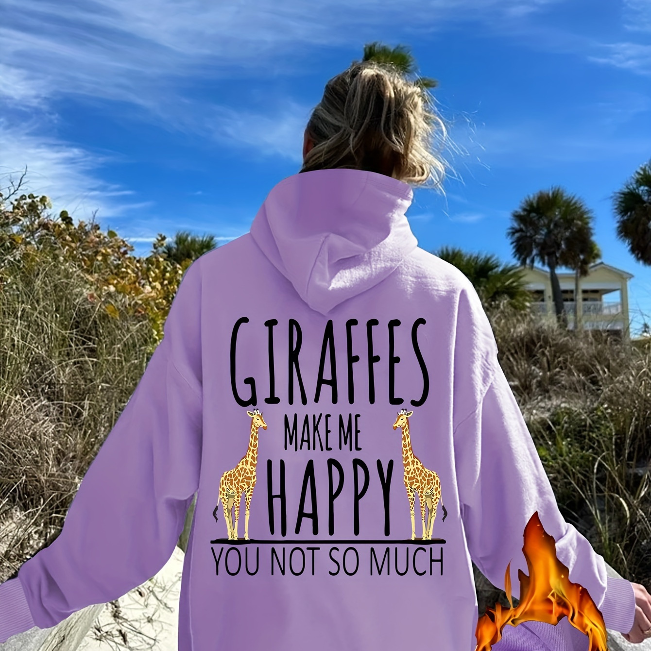 

Giraffe Graphic Print Hoodie - Casual Pullover With Hood, Polyester 100% Knit Fabric, Long Sleeve Hooded Sweatshirt With Pocket, Fall/, Relaxed Fit Alphabet Pattern Hoodie