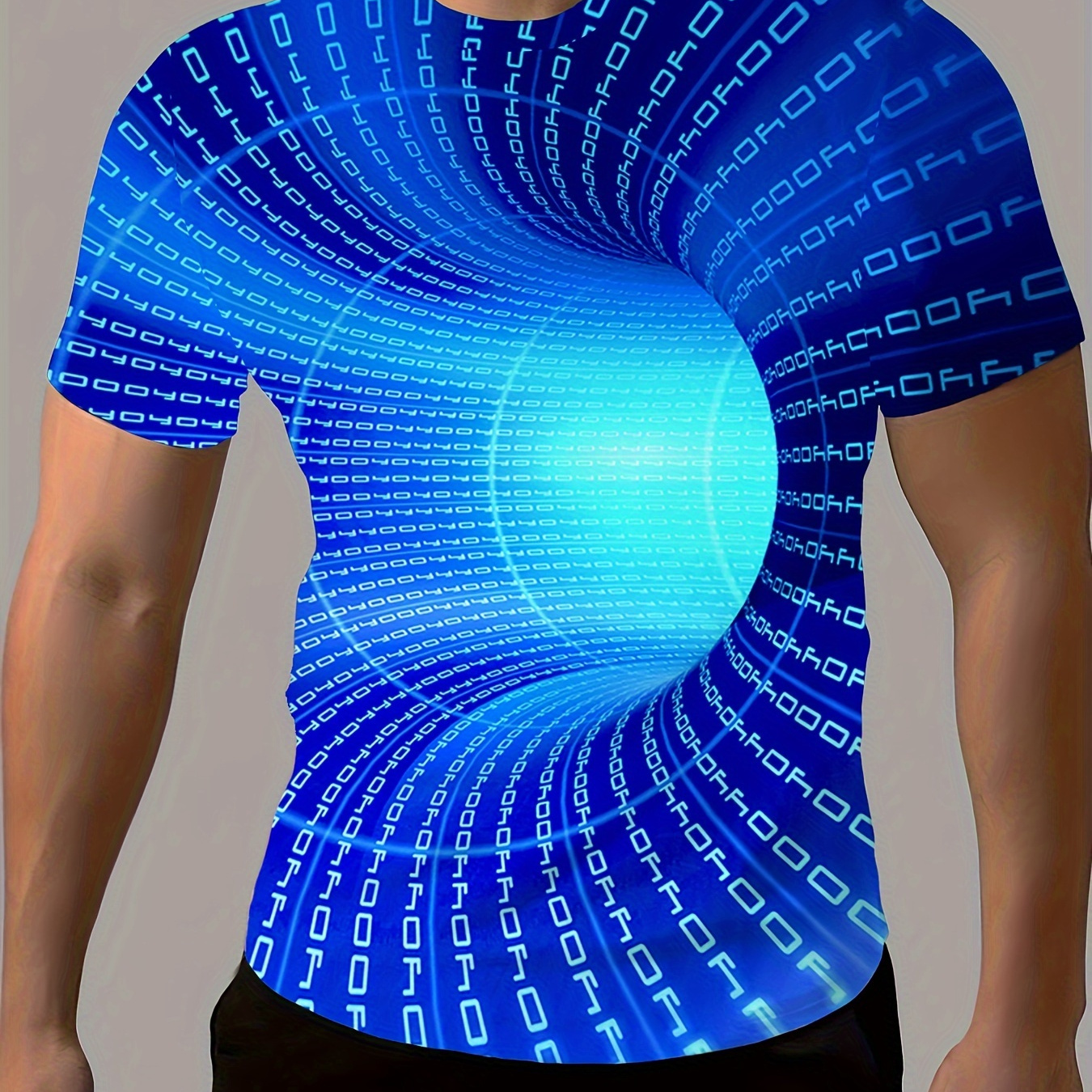 

T-Shirt Décontracté d'Été pour Homme avec Imprimé Géométrique 3D - Manches Courtes, Col Rond, Mélange de Polyester, Lavable en Machine