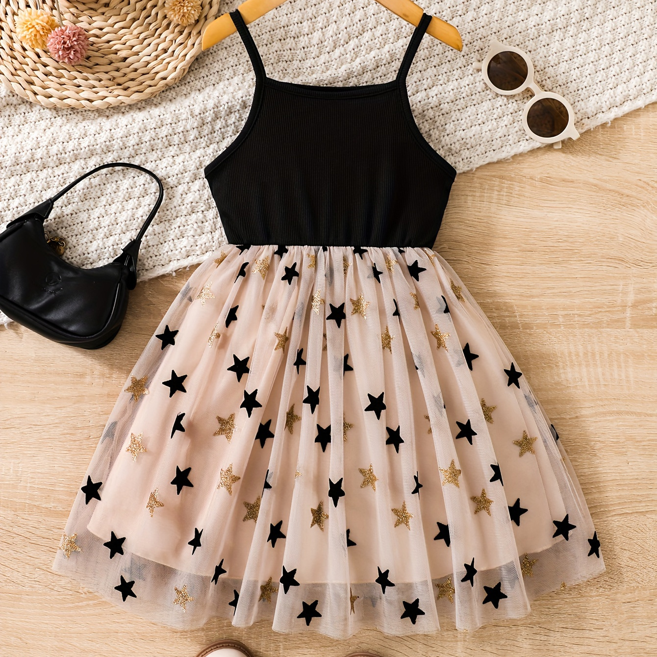 

Girls Casual Splicing Star Decor Cami Tutu Dress For Summer Holiday Party