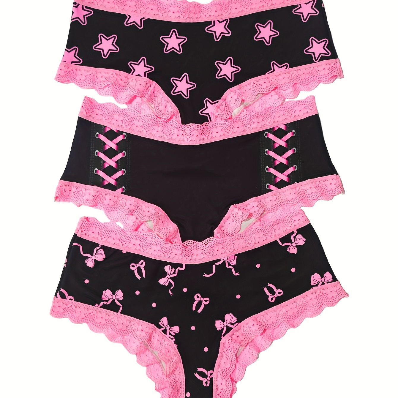 

Ensemble Pièces de Culotte Triangle pour Femme avec Patch en Dentelle Rose et Imprimé Lait Personnalisé