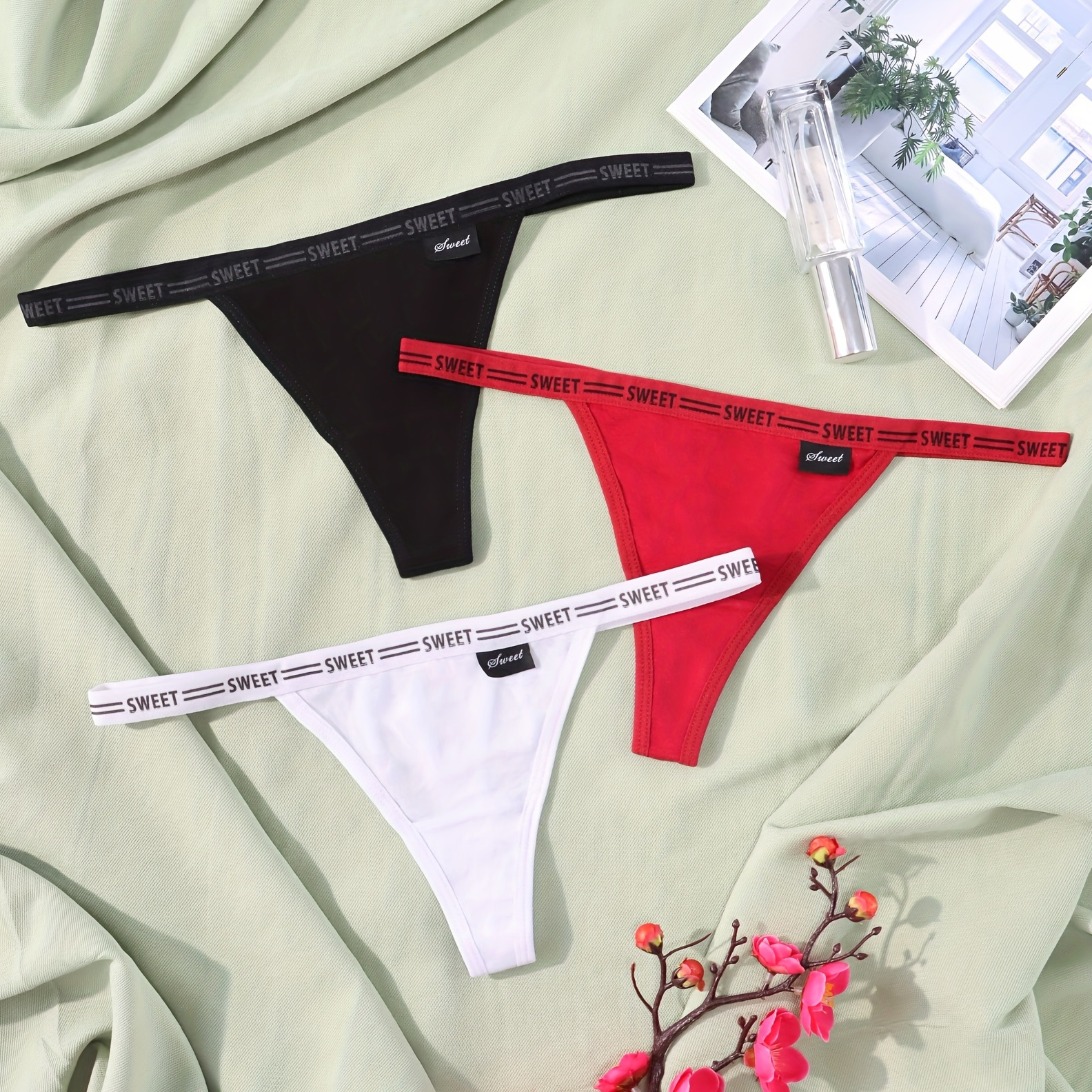 Women's Breathable Letter Waist Thong Panties Sexy Solid - Temu