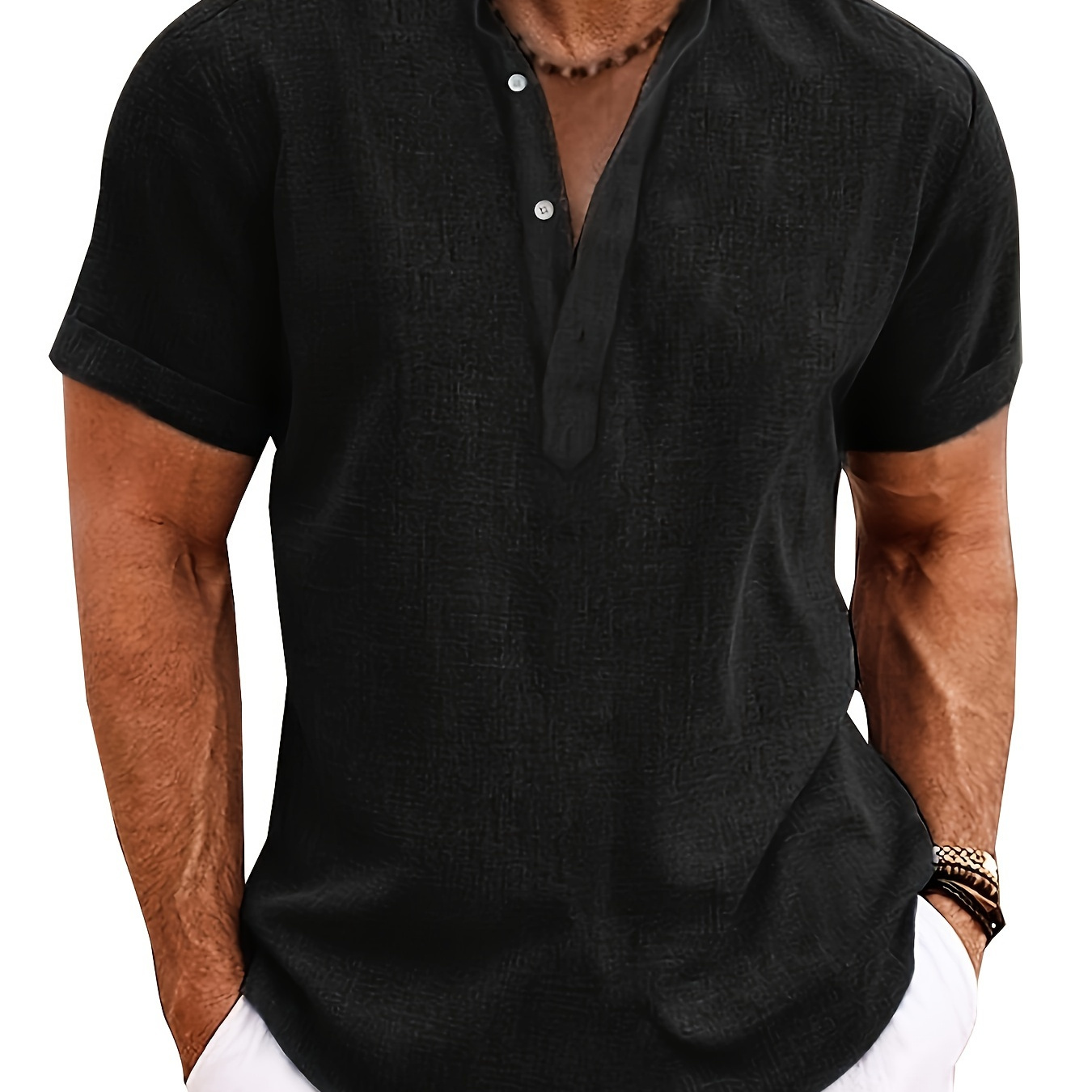 

Plus Size Men's Plain Henley T-shirt, Casual Outdoor Comfy Tops, Clothing For Big & Tall Male