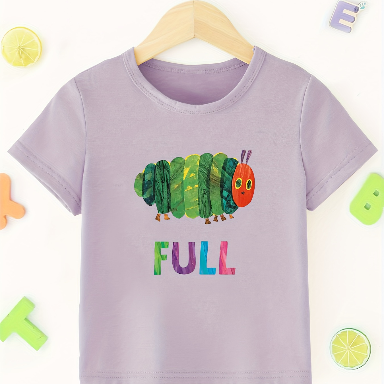 

Boy's Summer Casual Short Sleeve T-shirt - Full & Cartoon Caterpillar Print Cool Comfy Engaging Visuals Tee Gift