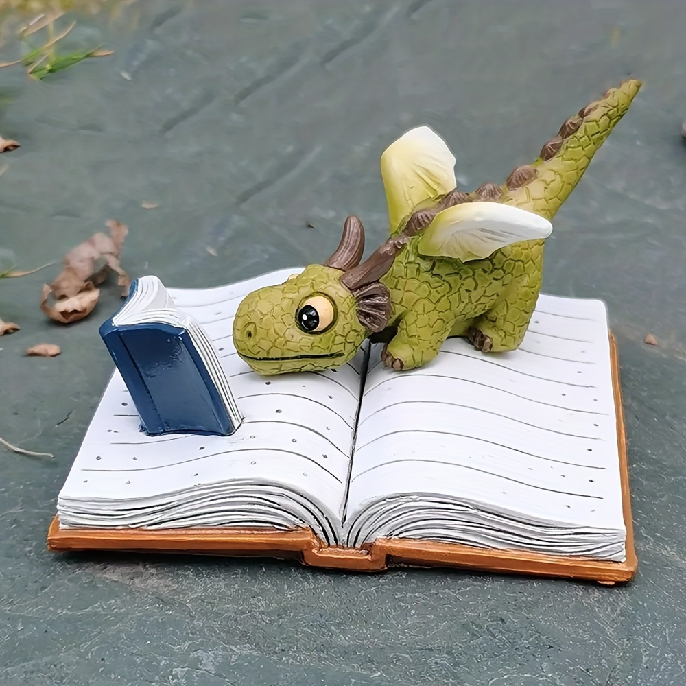 1pc Dragon Reading Figurine: Add a Touch of Magic to Your Home Decor with this Mini Collectible Fantasy Figurine!